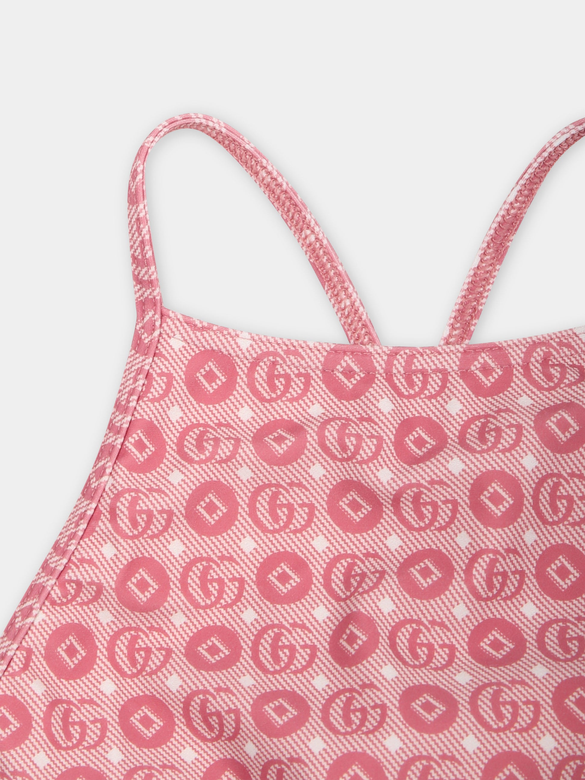 Costume intero rosa per neonata con motivo geometrico e Doppia G,Gucci Kids,773031 XJF7Z 5152