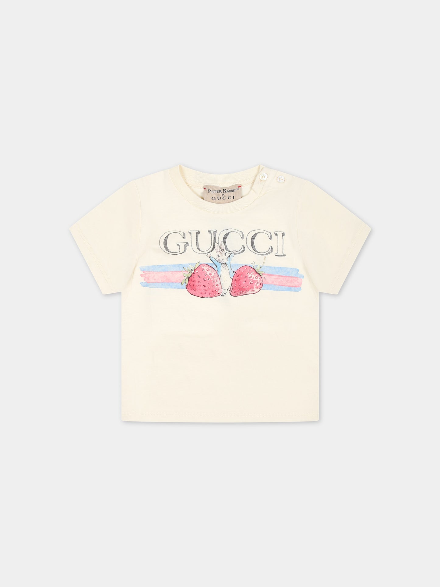 T-shirt avorio per neonata con Peter Rabbit,Gucci Kids,555675 XJF9G 9398