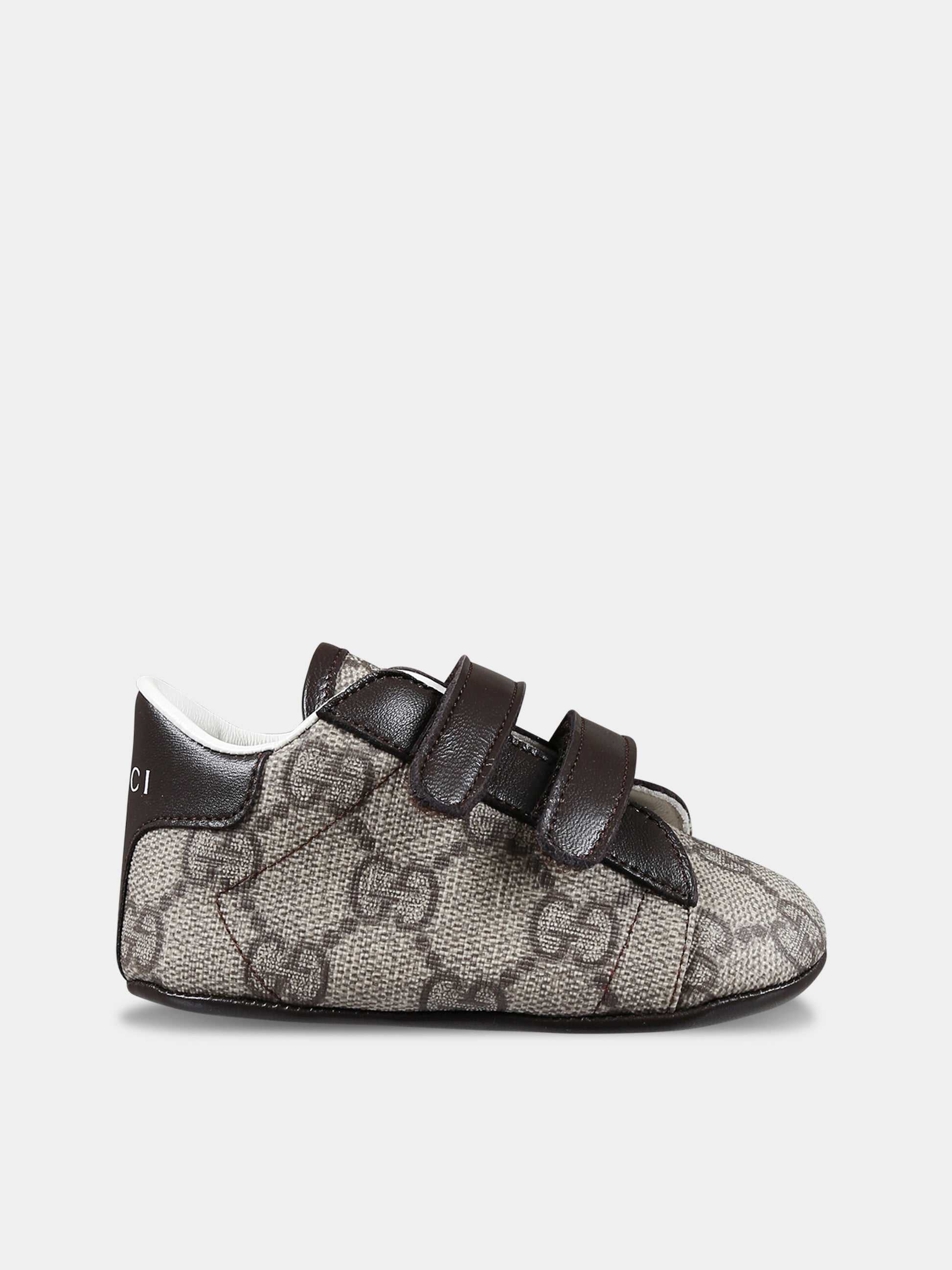 Sneakers marroni per neonato con logo GG all-over,Gucci Kids,772387 FACX3 9752