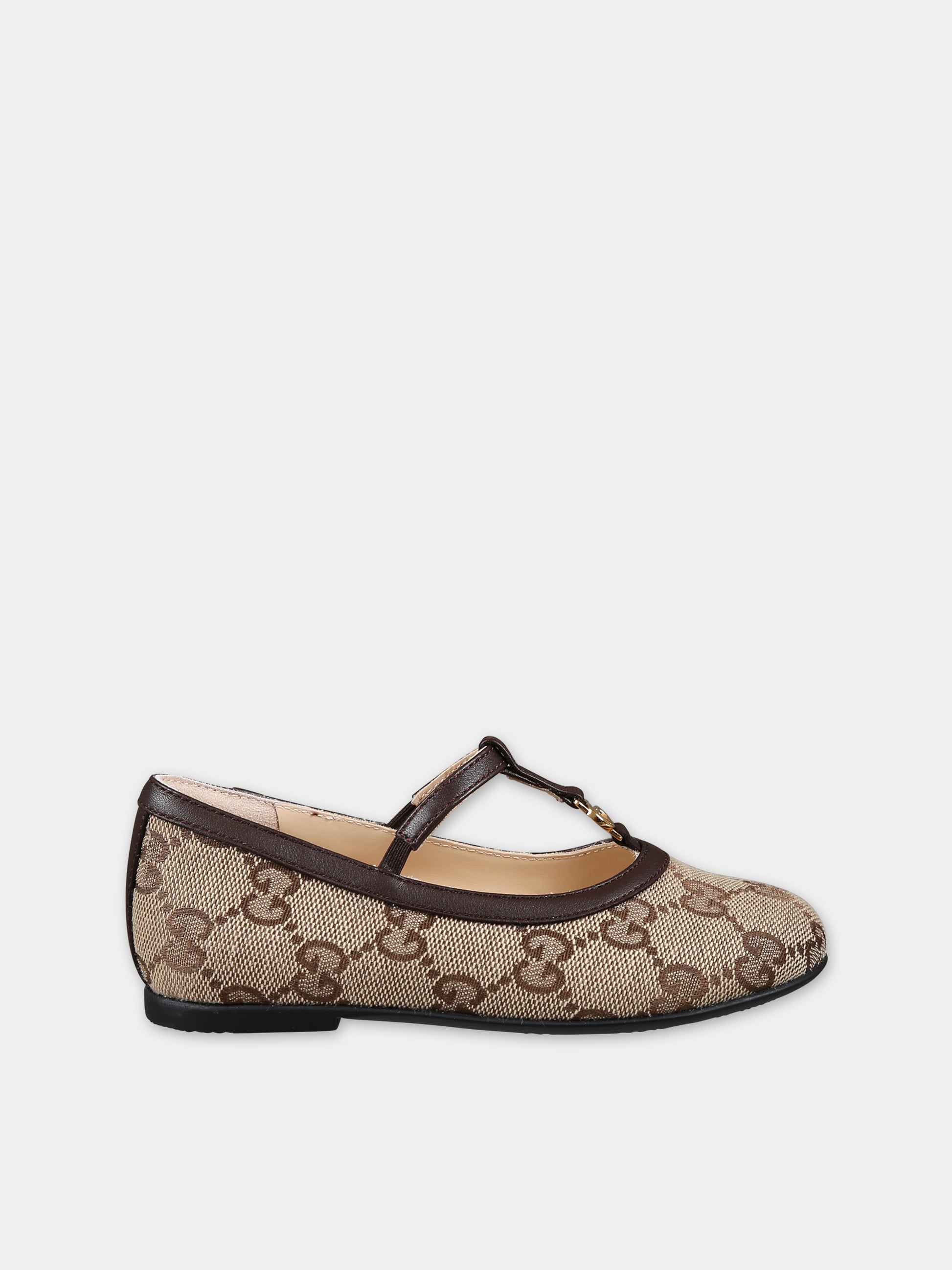 Ballerine marroni per neonata con doppia G,Gucci Kids,750605 FACYJ 9754