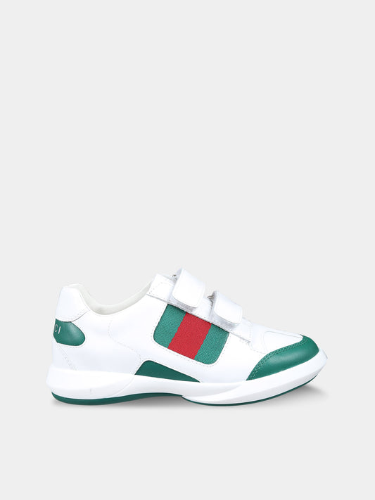 Sneakers bianche per bambini con dettaglio Web,Gucci Kids,772405 AAC45 3145