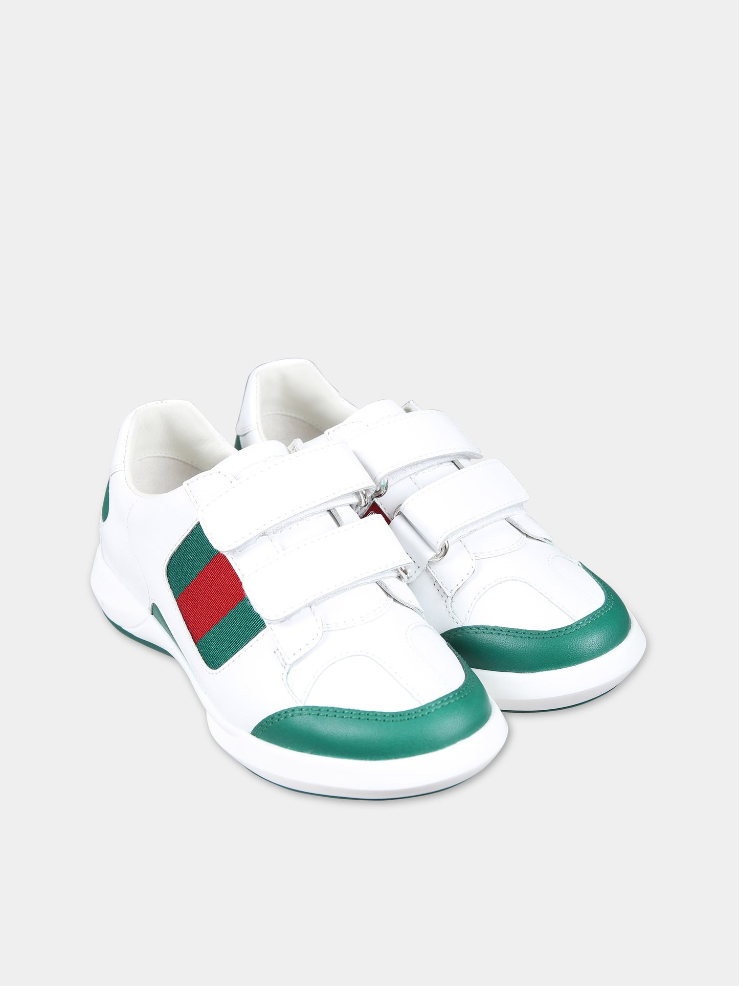Sneakers bianche per bambini con dettaglio Web,Gucci Kids,772405 AAC45 3145