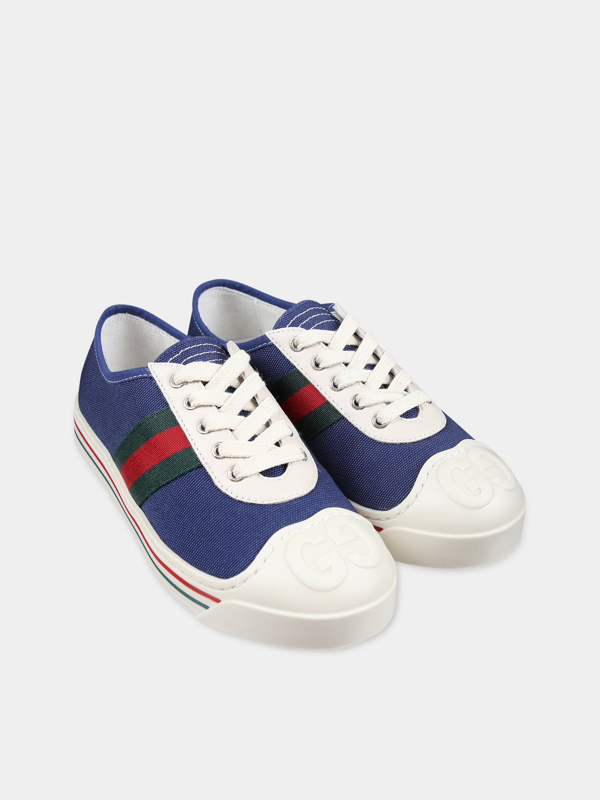 Sneakers basse blu per bambini con nastro Web,Gucci Kids,772411 FACY7 4256