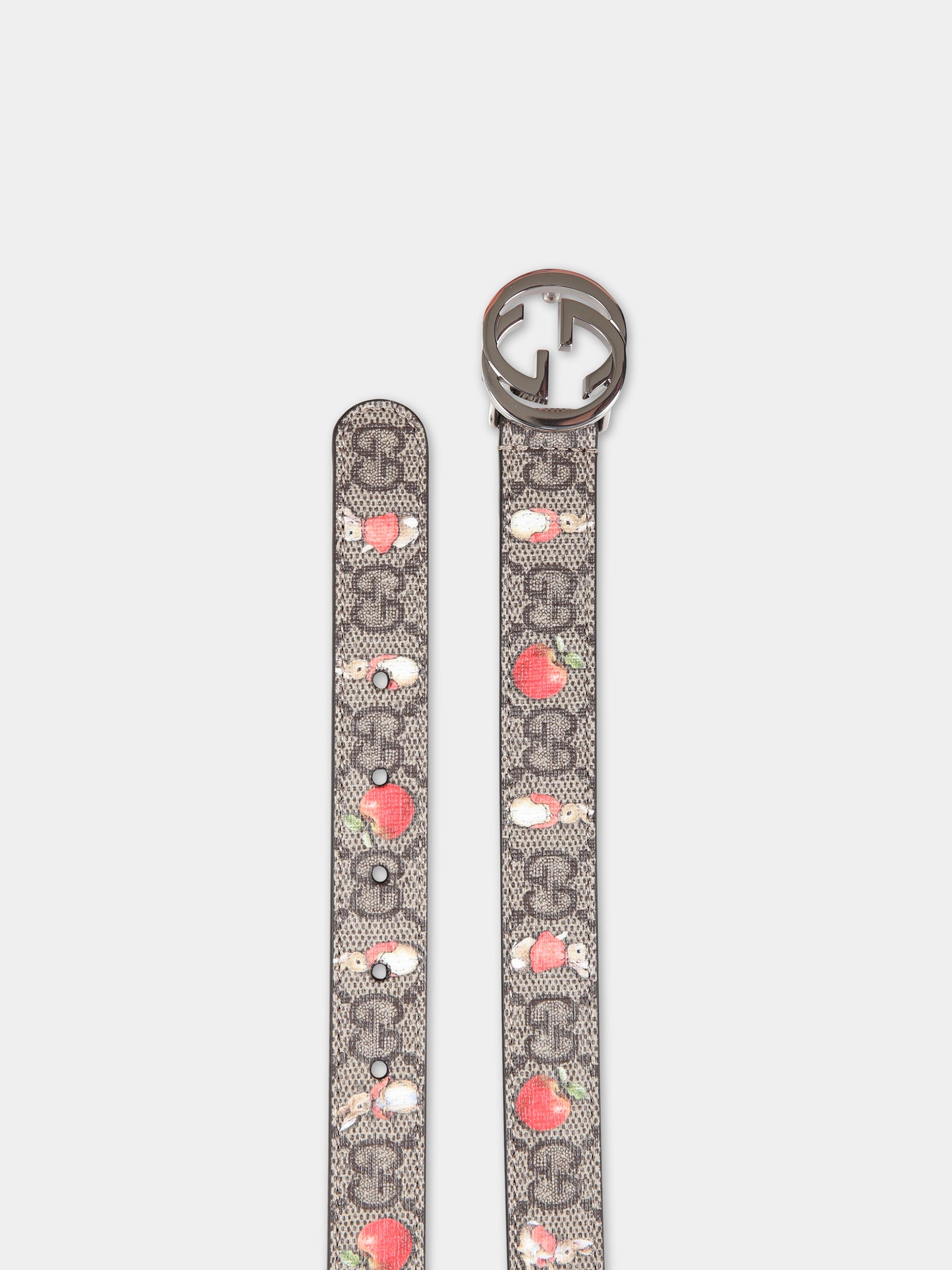 Cintura marrone per bambina con doppia G e coniglio,Gucci Kids,258395 FACZ2 8528