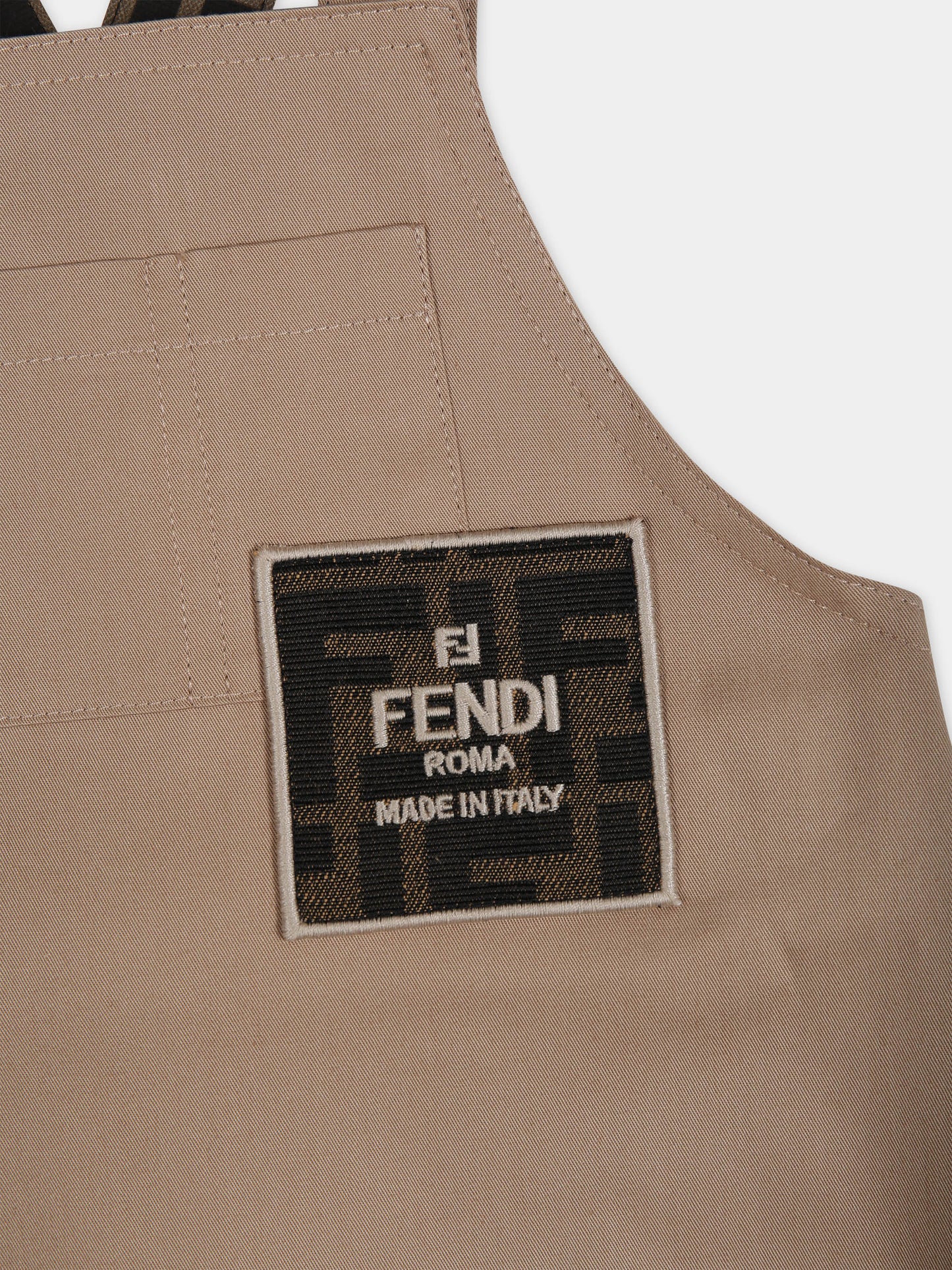 Salopette beige per neonato con logo FF,Fendi Kids,BUL071 ADEH F1F4G