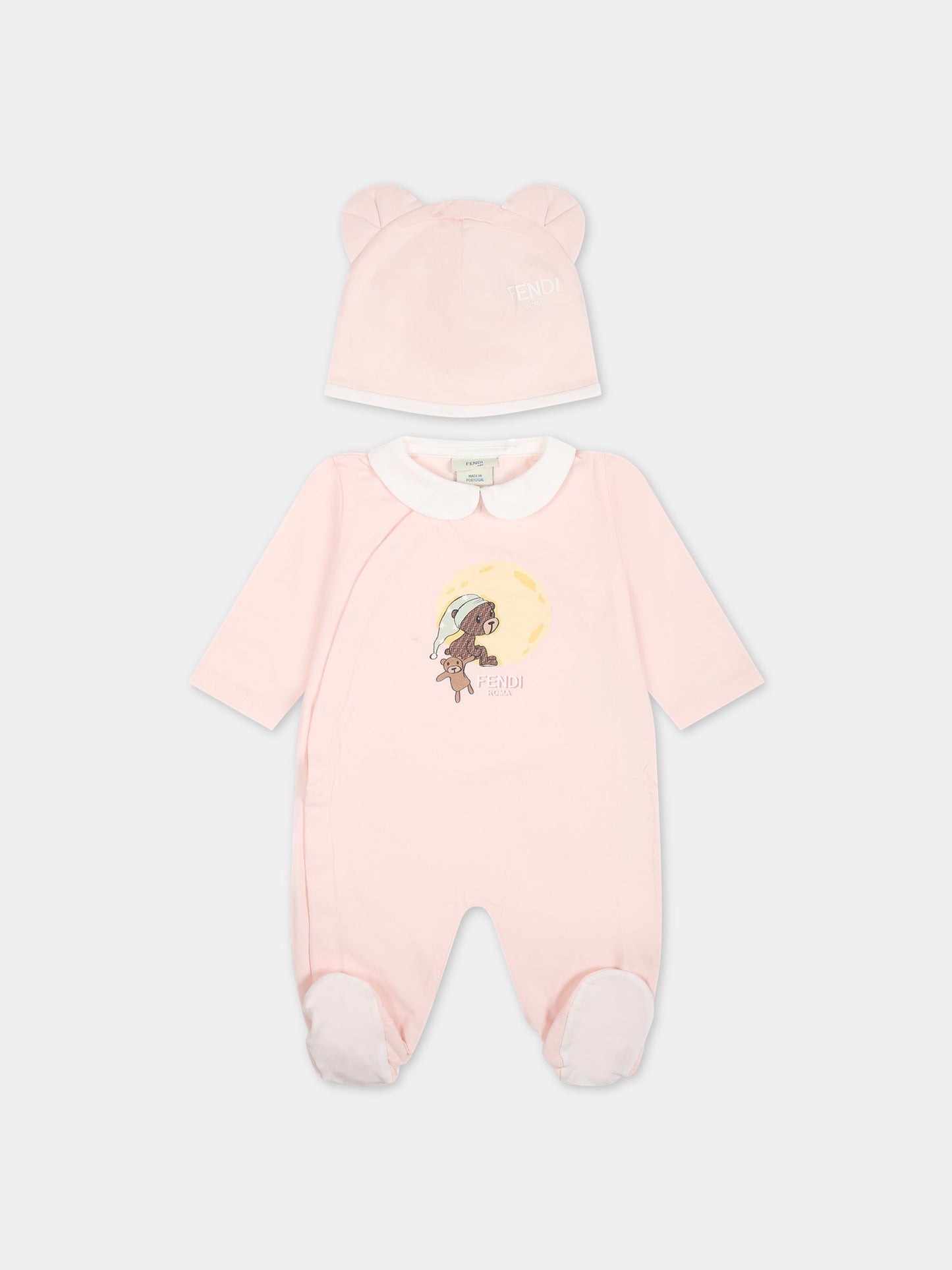 Set rosa per neonata con orsetto Fendi,Fendi Kids,BUK114 ST8 F0C11