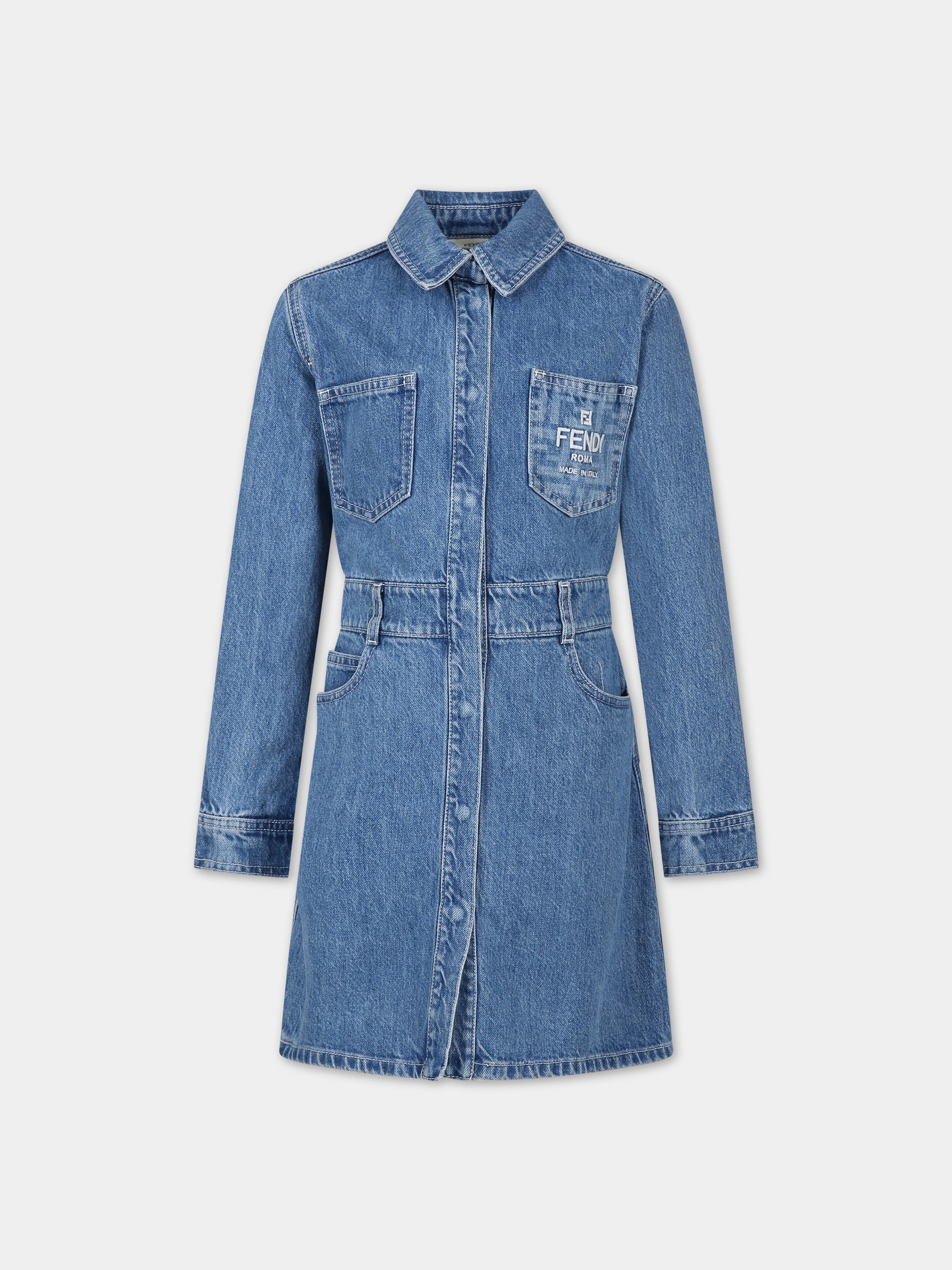 Vestito casual in denim per bambina,Fendi Kids,JFB641 AMHX F0QG0