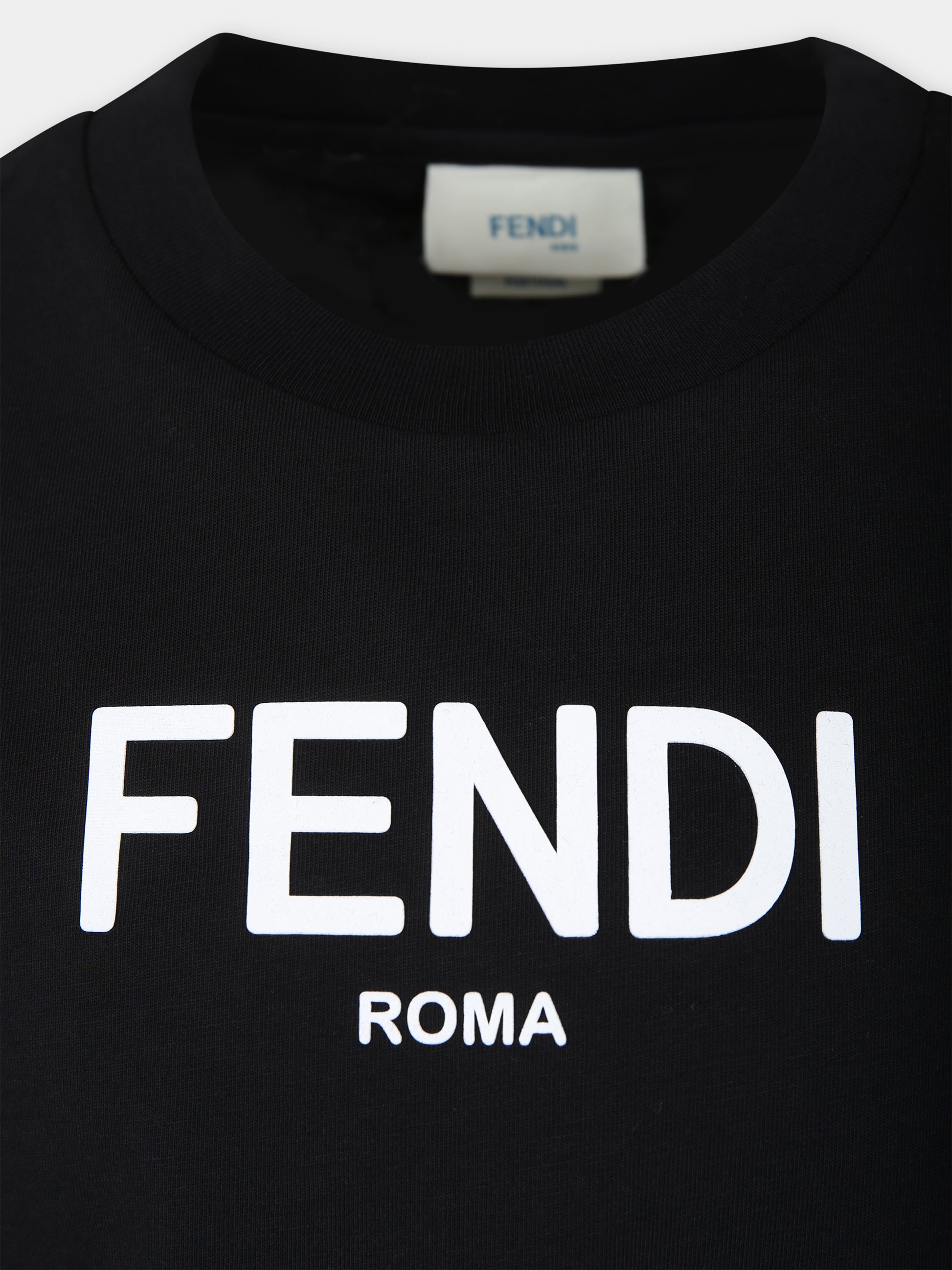 T-shirt nera per bambini con logo,Fendi Kids,JUI137 7AJ F0GME