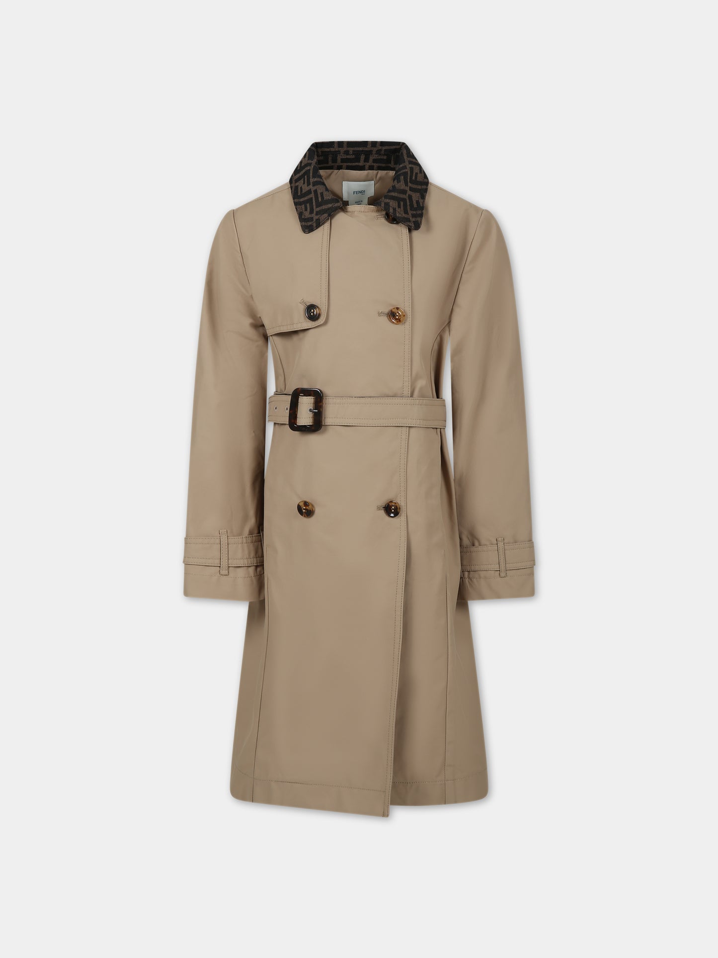 Trench beige per bambina con logo FF,Fendi Kids,JFA192 AG1W F1F4G
