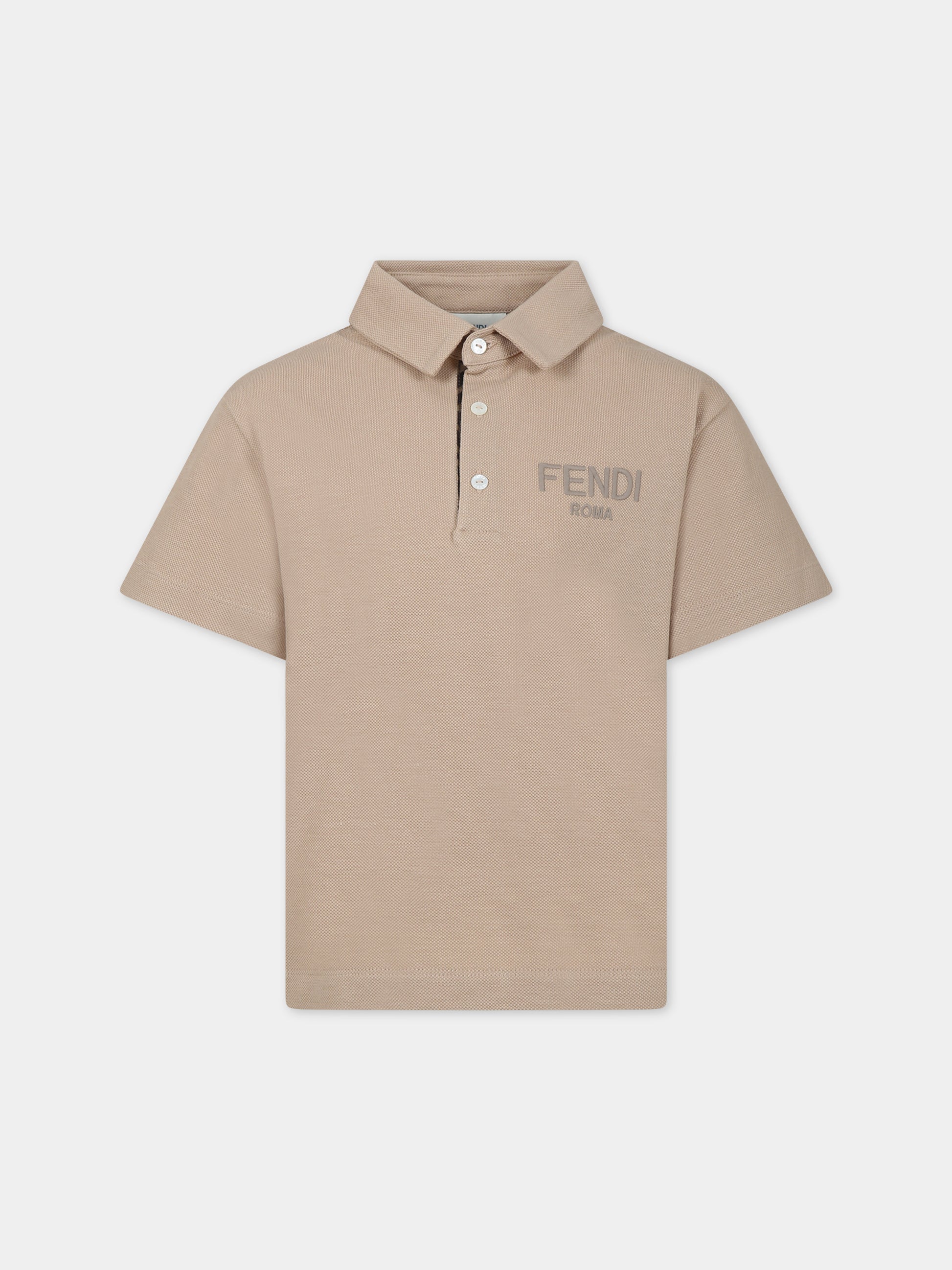 Polo beige per bambino con logo,Fendi Kids,JMI442 AVP F1B2Y