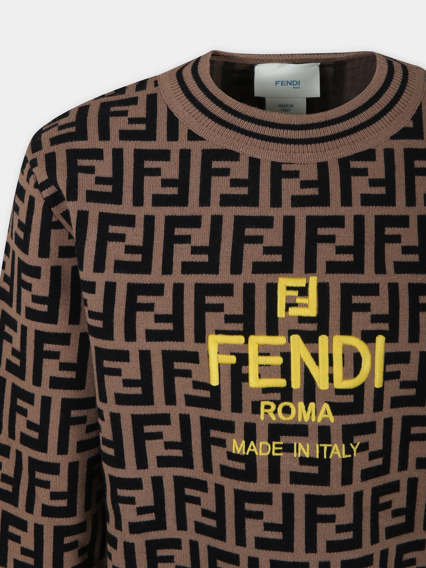 Maglione marrone per bambini con iconica FF,Fendi Kids,JUG159 AEYD F15B6