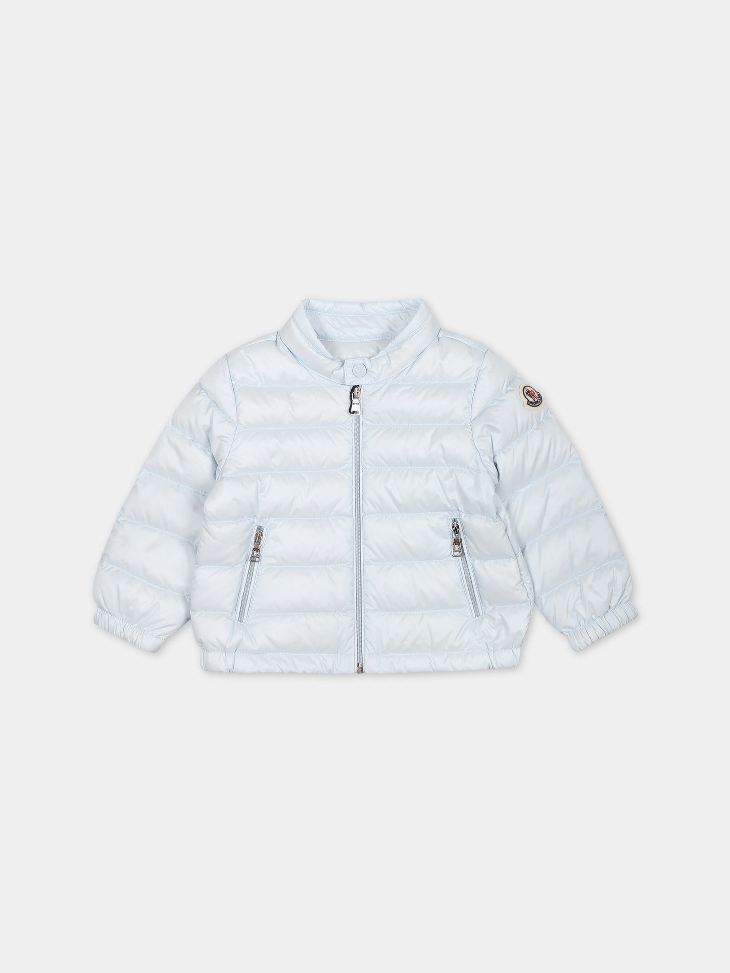 Piumino Acorus celeste per neonato con logo,Moncler Kids,951 1A00019 595FE 70S