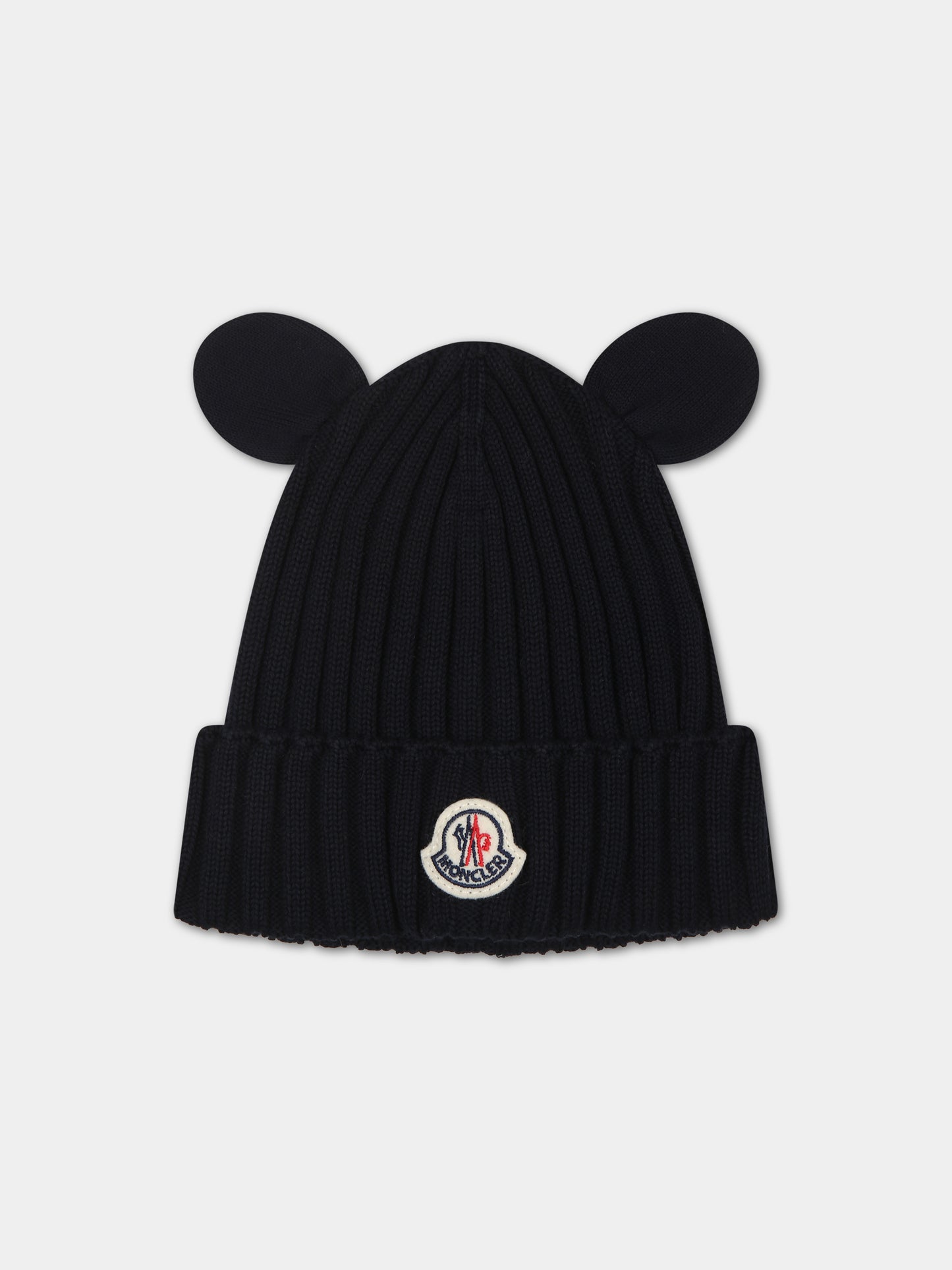 Berretto blu per neonati con orecchie logo,Moncler Kids,951 3B00001 M1367 742