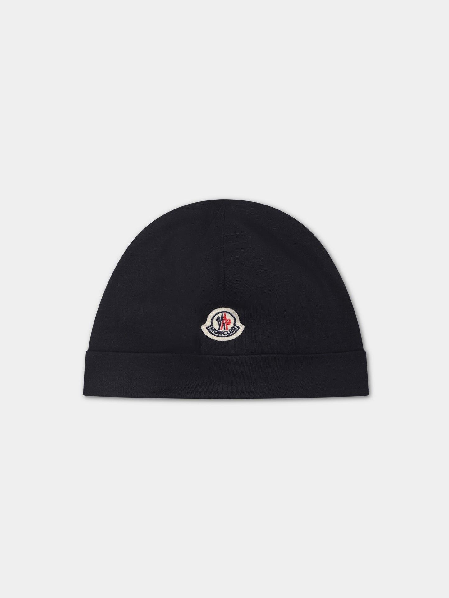 Black beanie for babies with logo