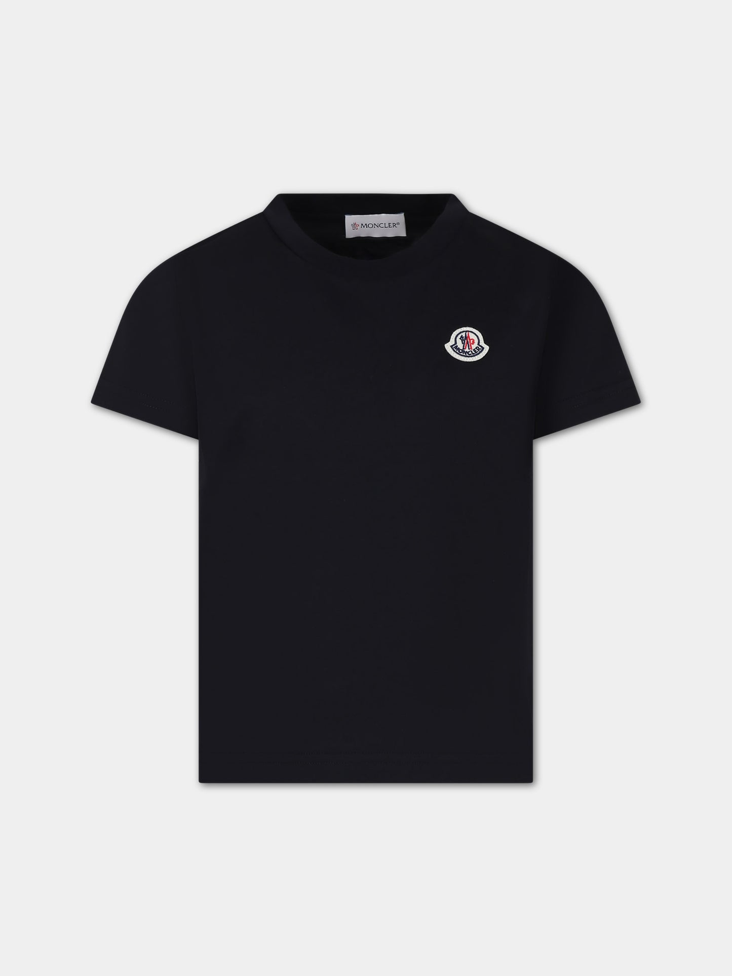 T-shirt nera per bambini con logo,Moncler Kids,954 8C00018 83907 999