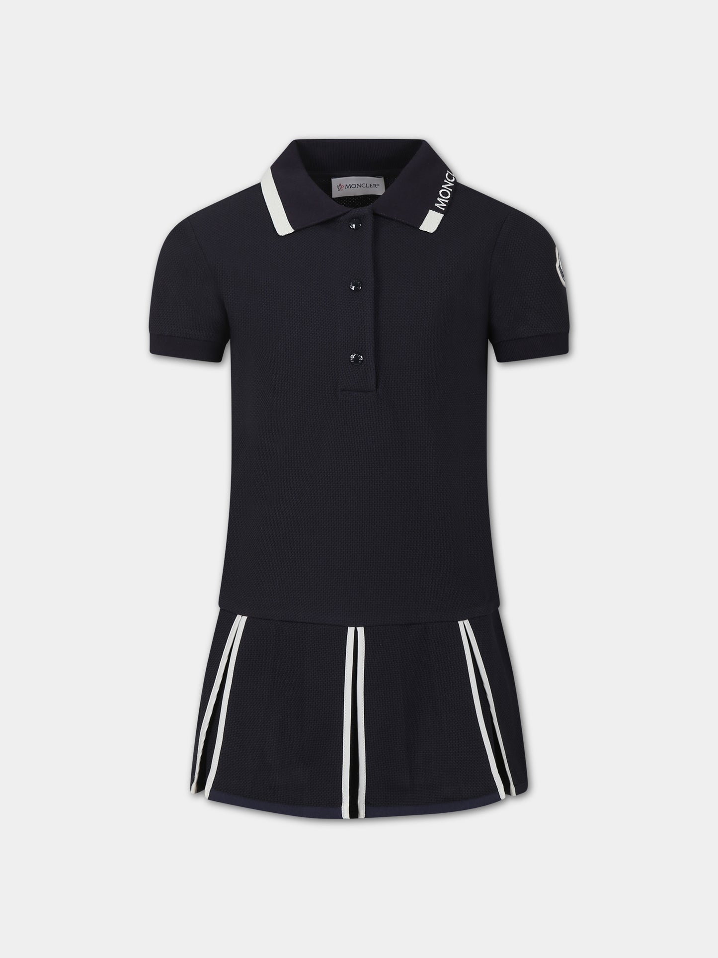 Vestito blu per bambina con logo,Moncler Kids,954 8I00002 899YV 778