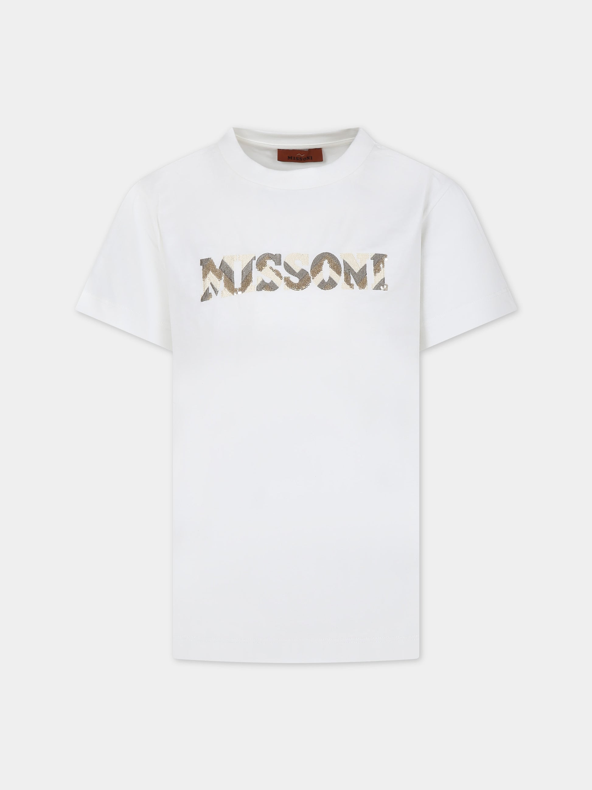 T-shirt avorio per bambina con logo,Missoni,MU8A61 J0177 101