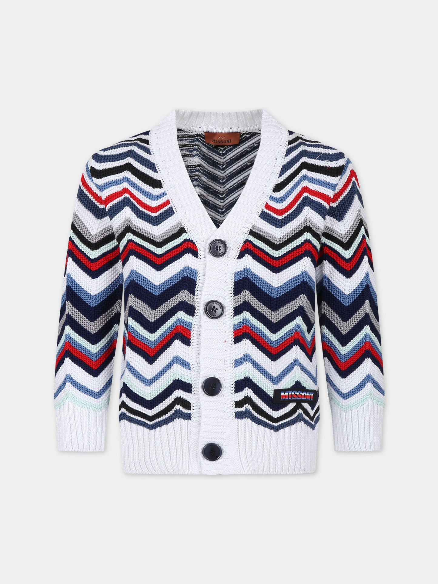 Maglione bianco per bambino con motivo chevron,Missoni,MU9P10 X0018 999BC