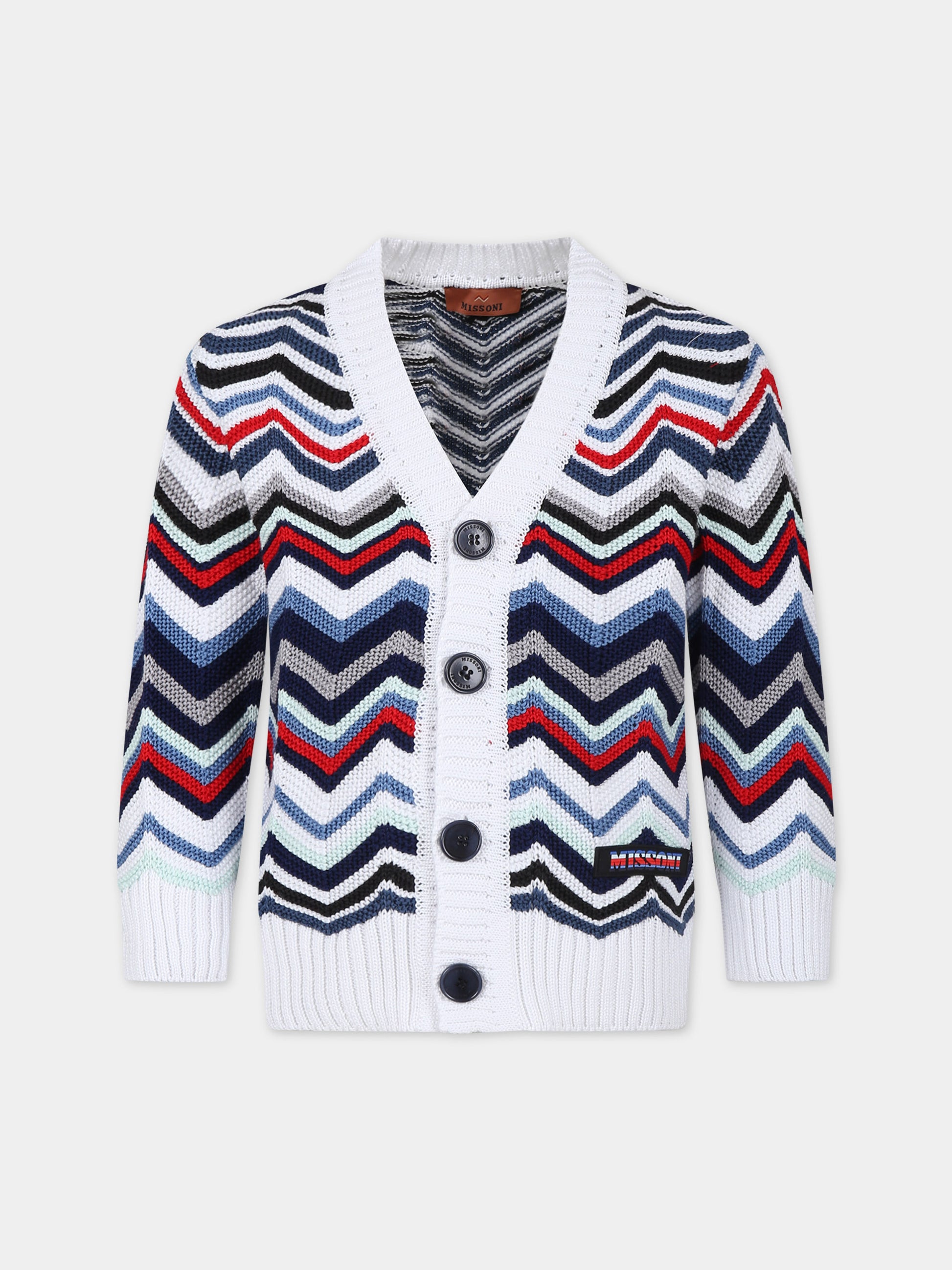 Maglione bianco per bambino con motivo chevron,Missoni,MU9P10 X0018 999BC