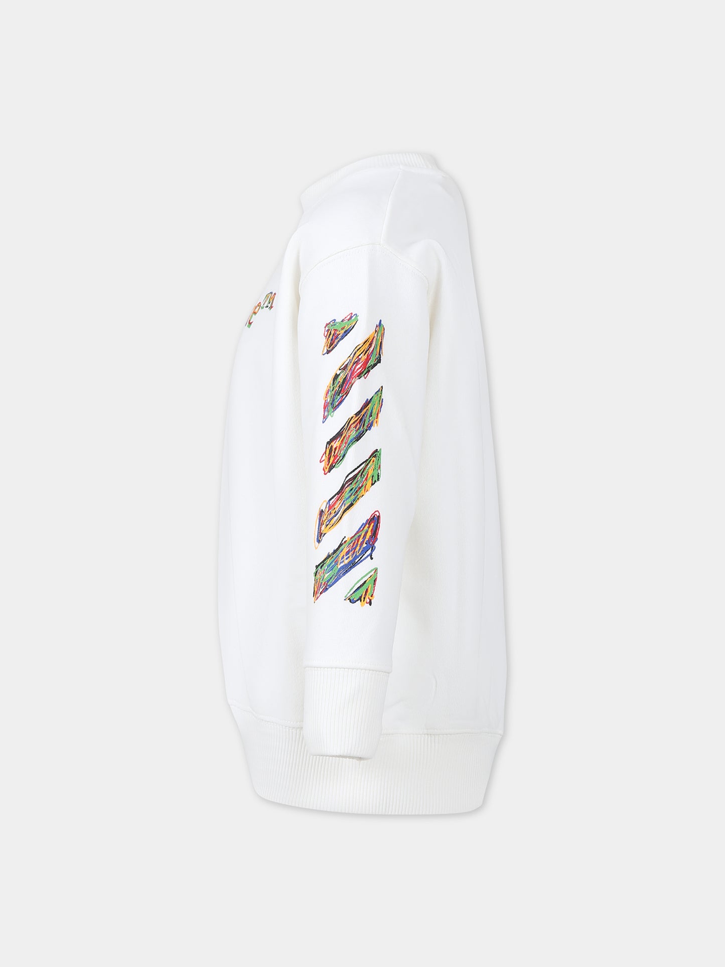 Felpa bianca per bambino con logo,Off White,OBBA001S24FLE0040184