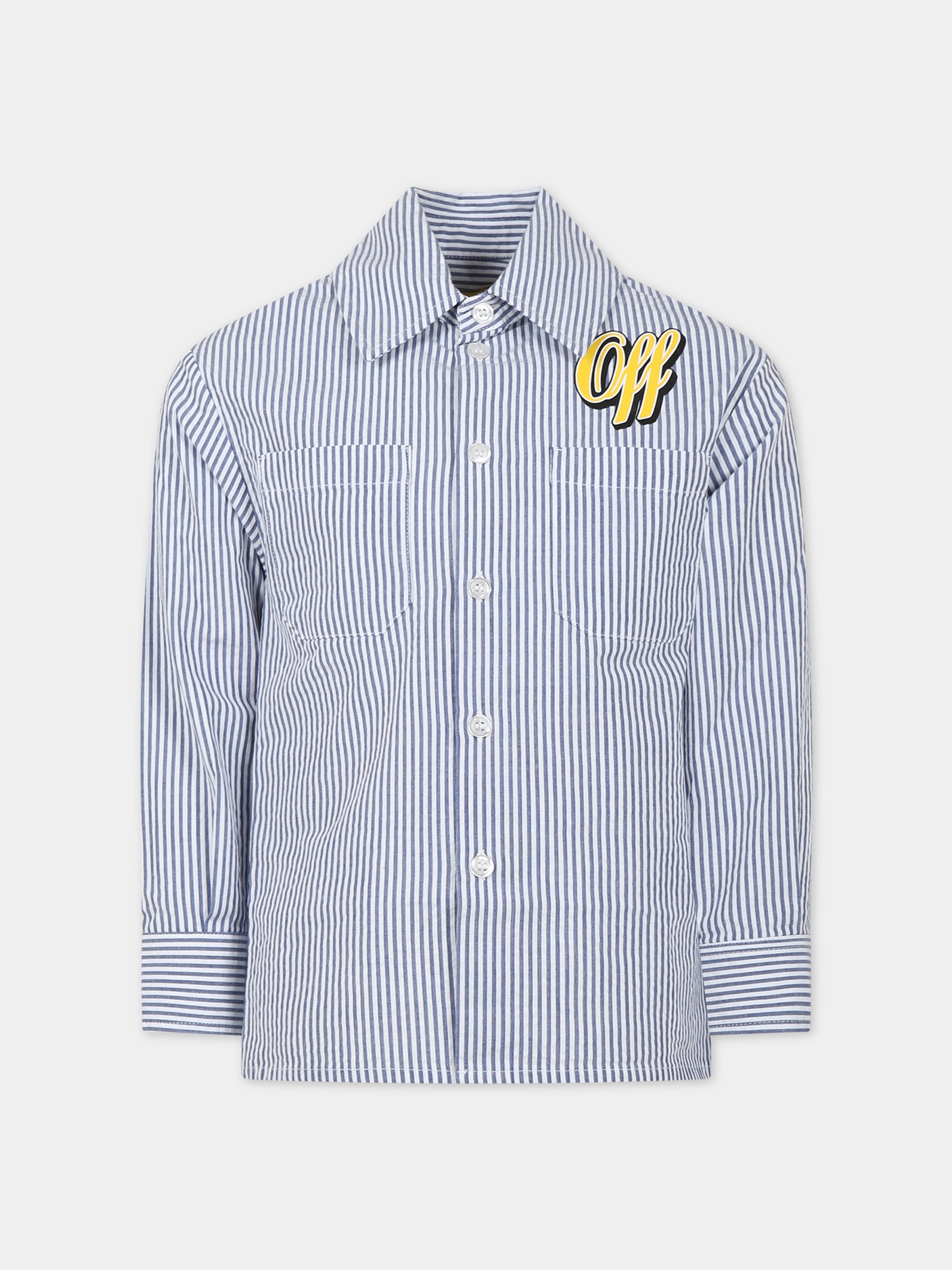 Camicia celeste per bambino con logo,Off White,OBGA003S24FAB0024518