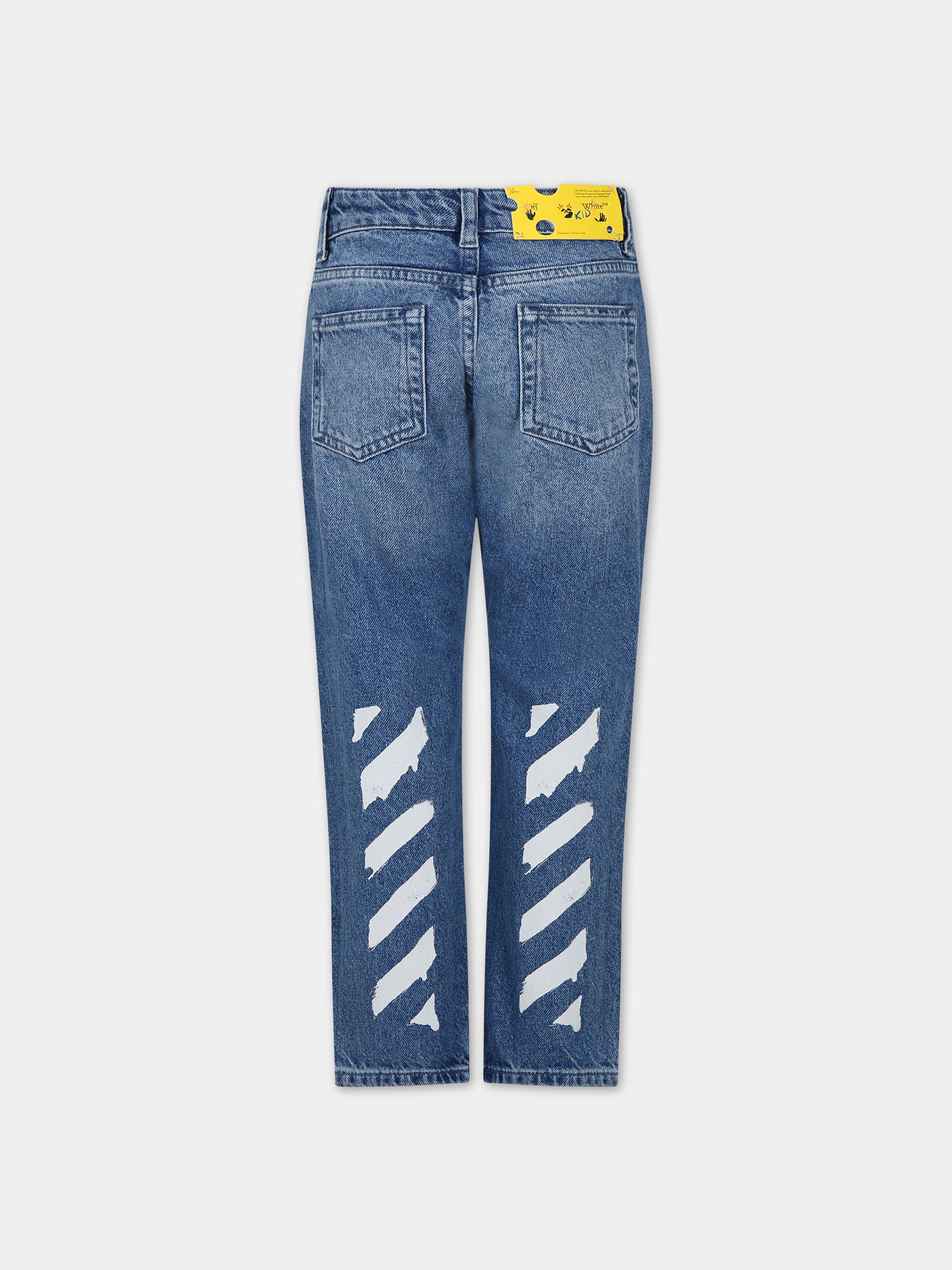 Jeans in denim per bambino con logo,Off White,OBYA001S24DEN0014601