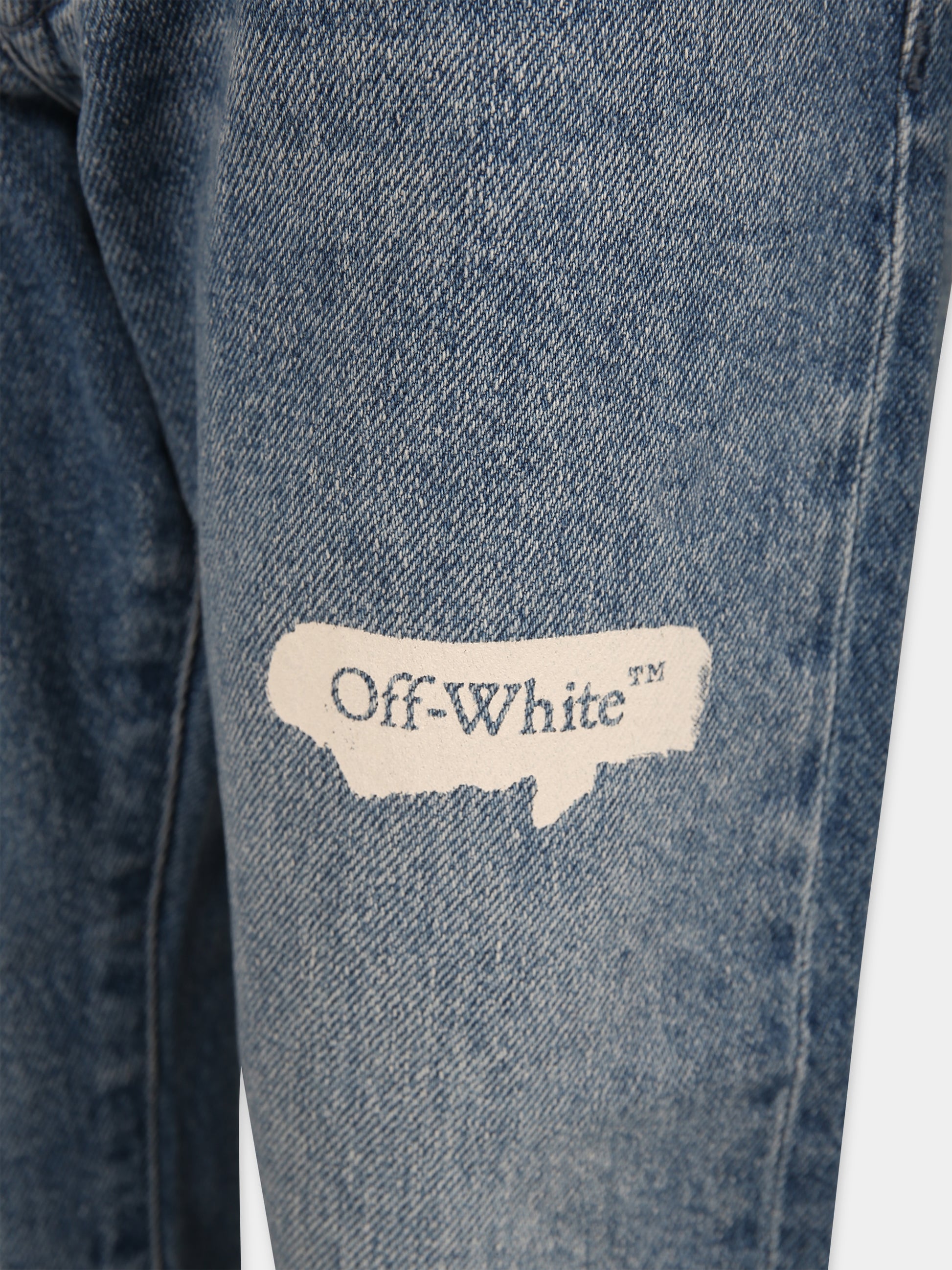 Jeans in denim per bambino con logo,Off White,OBYA001S24DEN0014601
