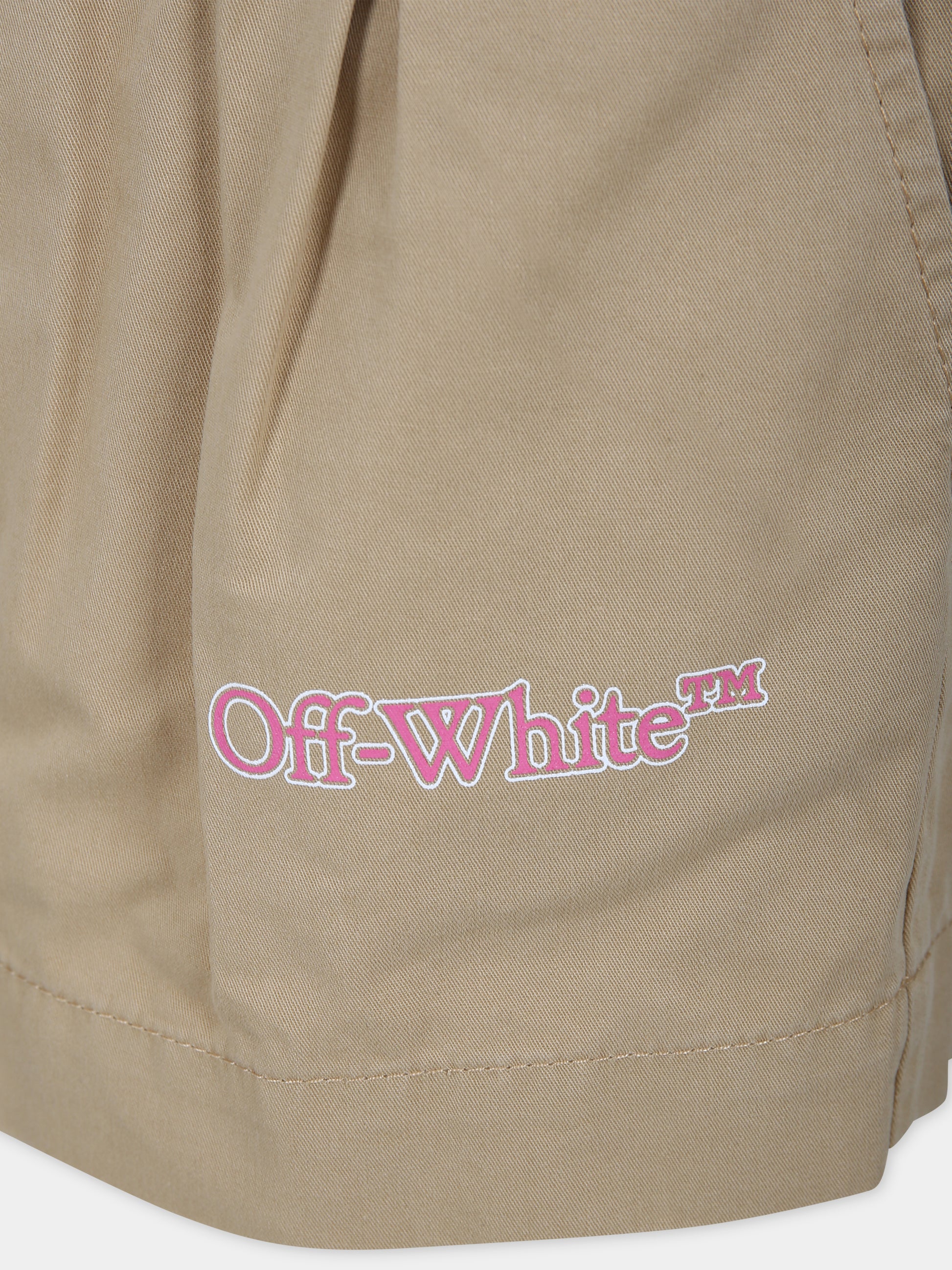 Gonna beige per bambina con logo,Off White,OGCC024S24FAB0016132