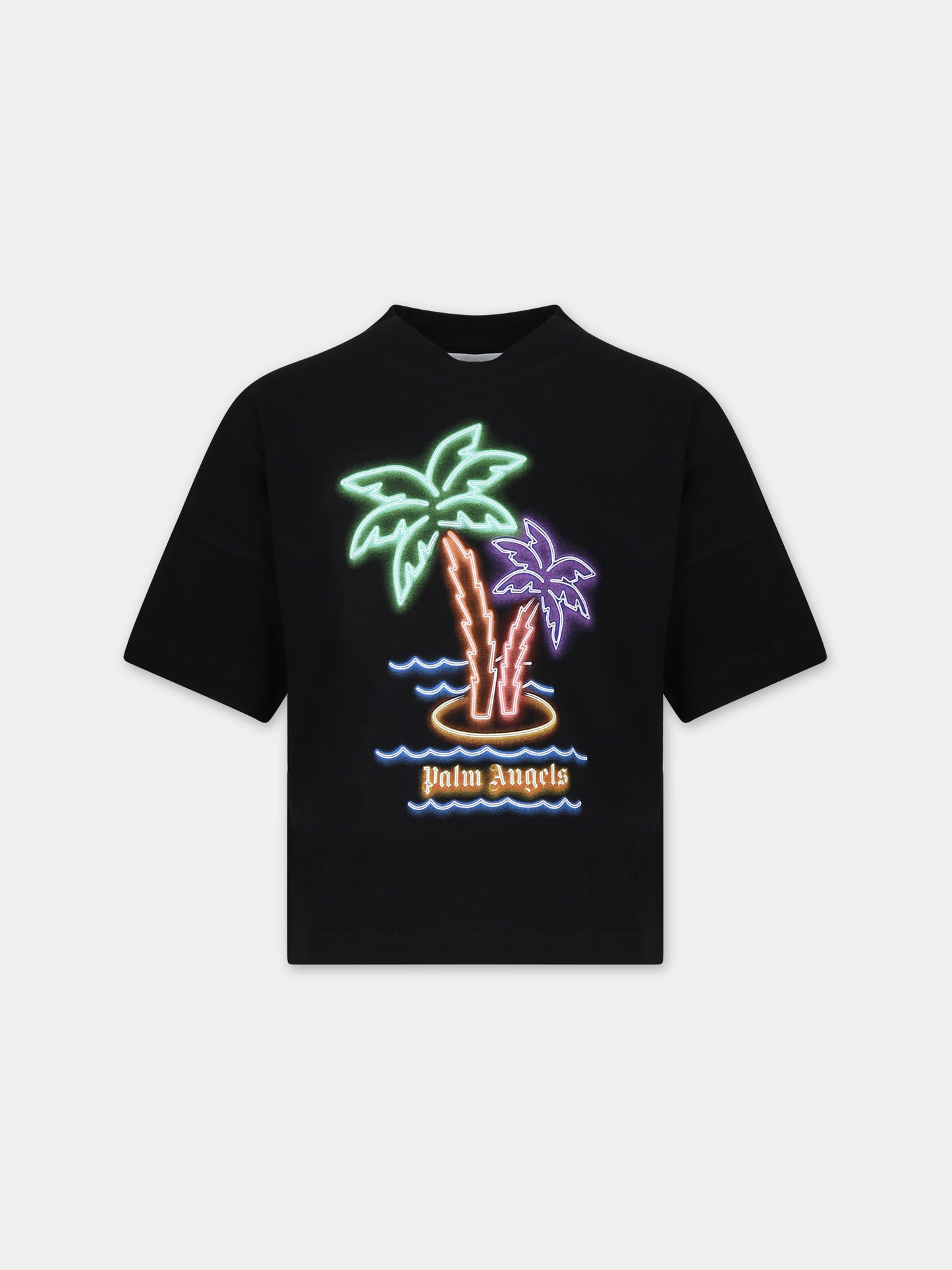 T-shirt nera per bambino con palme,Palm Angels,PBAA002S24JER0031051