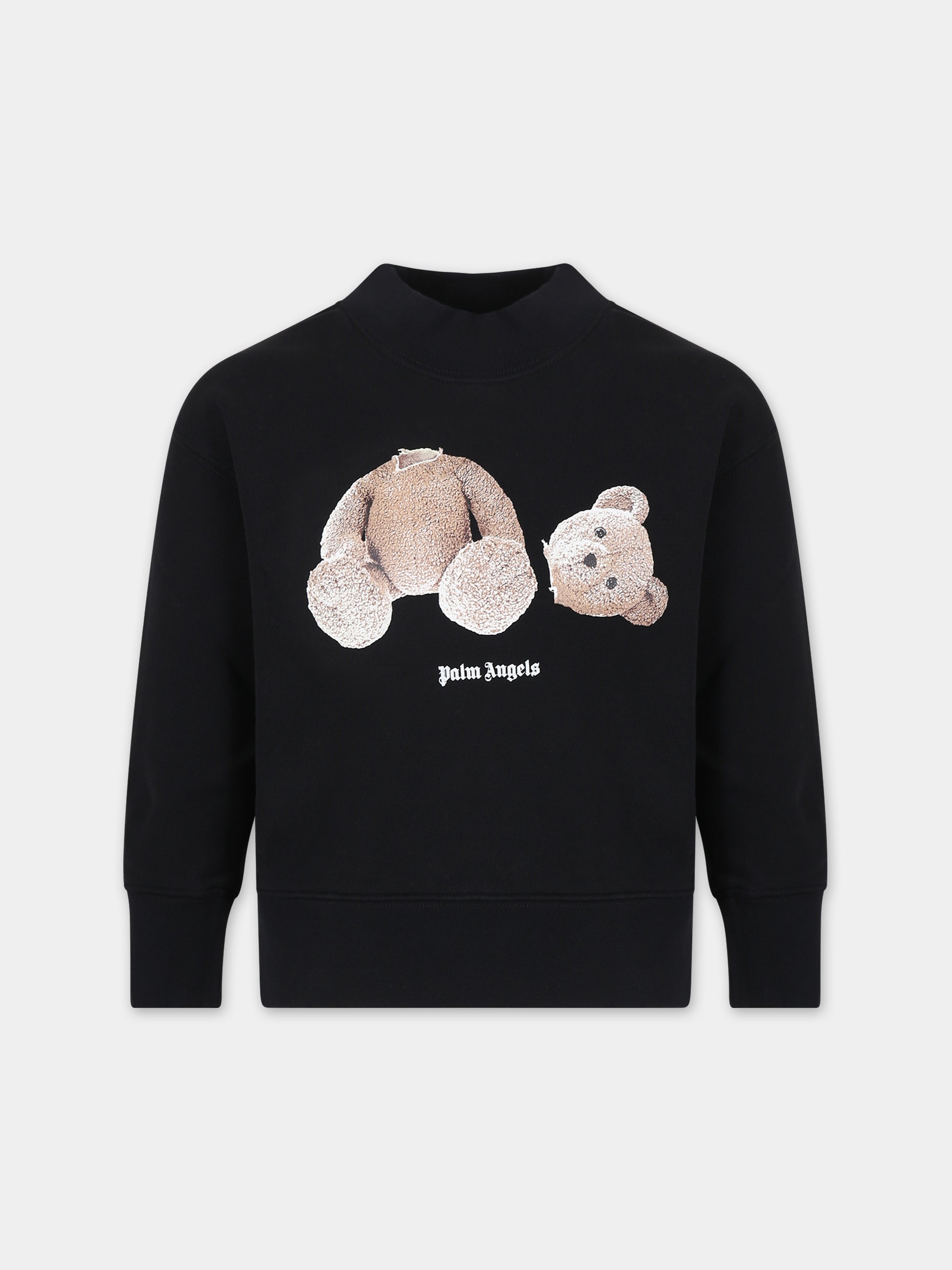Felpa nera per bambini con orso,Palm Angels,PBBA001C99FLE0061060