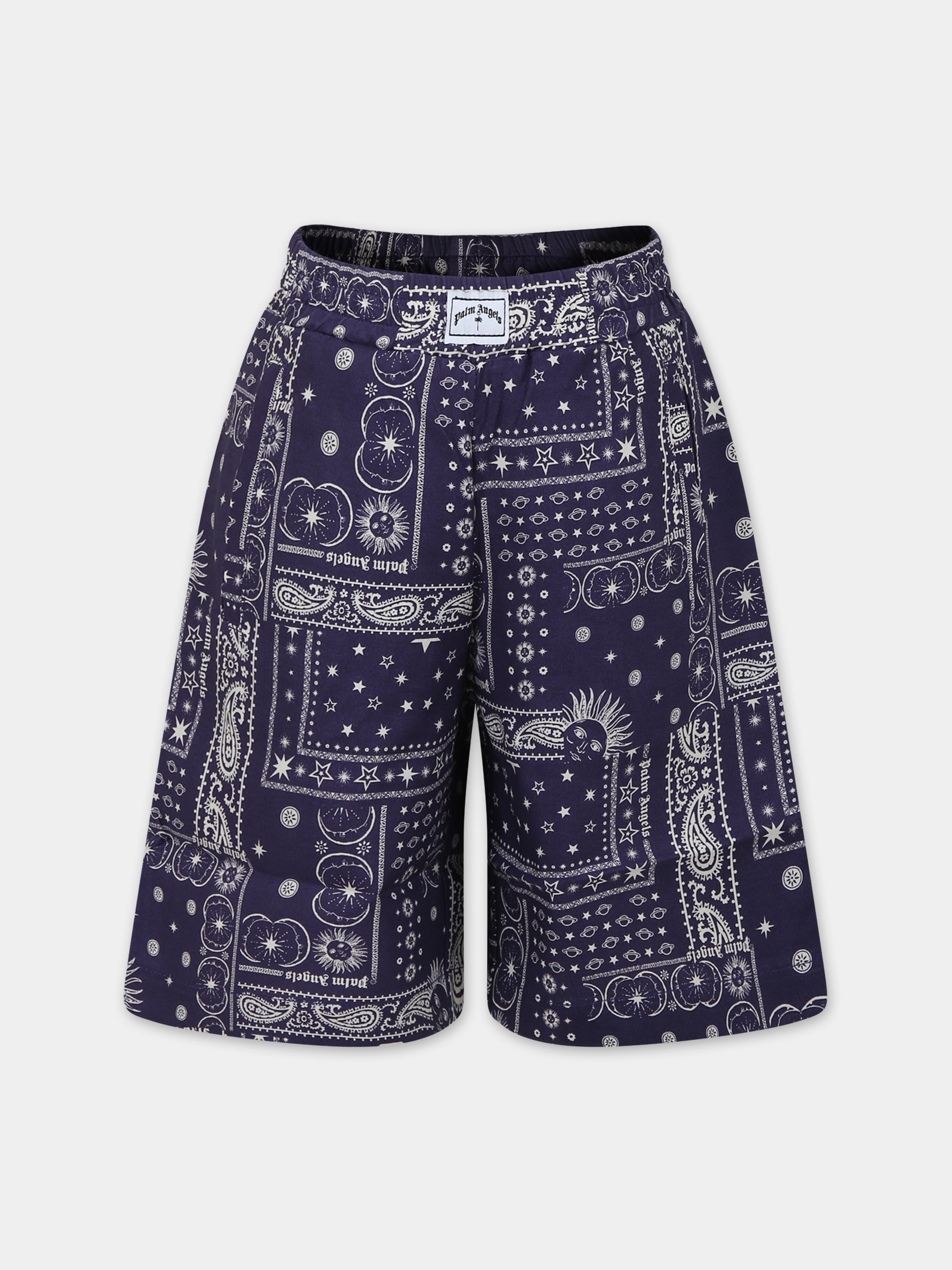 Shorts blu per bambino con stampa,Palm Angels,PBCB006S24FAB0014603