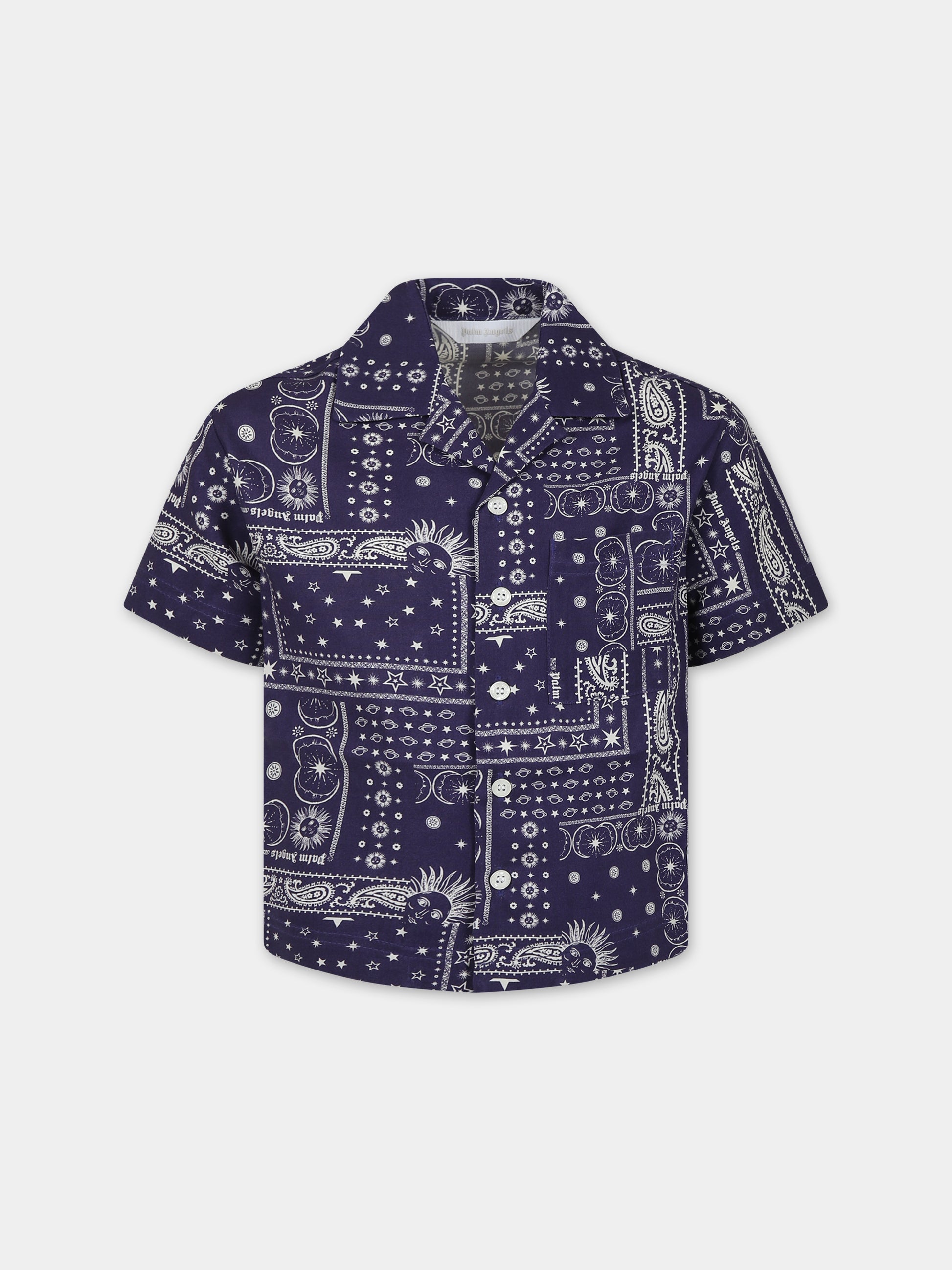 Camicia blu per bambino con stampa,Palm Angels,PBGG002S24FAB0024603