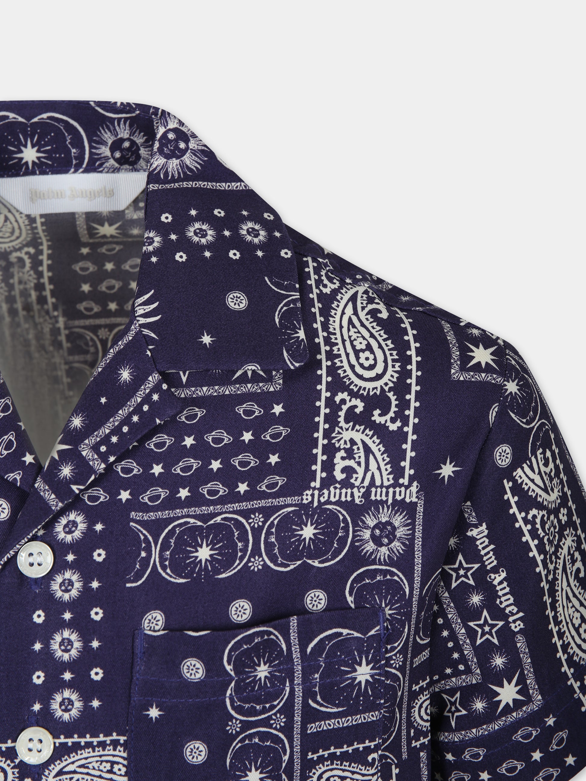 Camicia blu per bambino con stampa,Palm Angels,PBGG002S24FAB0024603