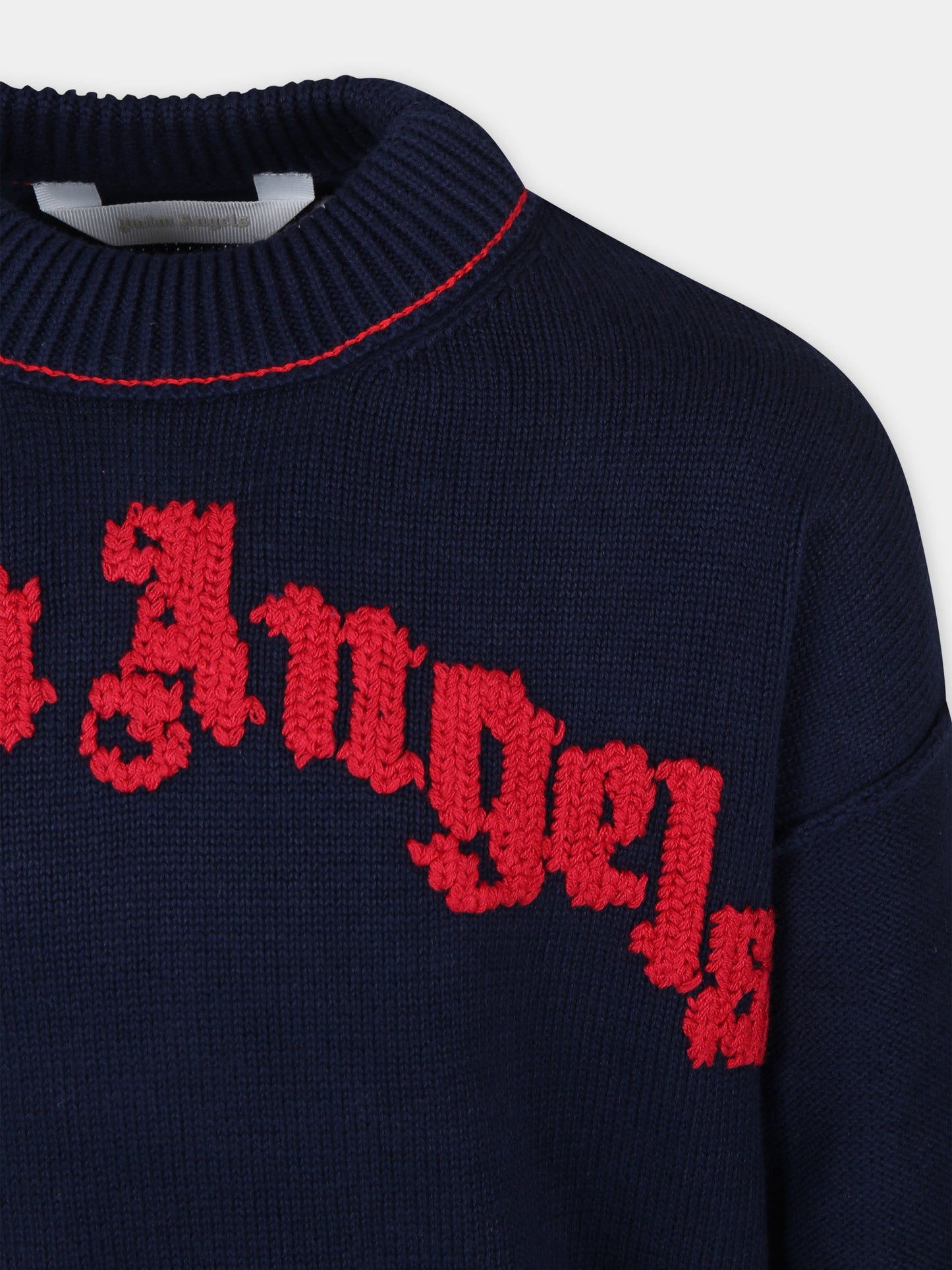 Maglione blu per bambino con logo,Palm Angels,PBHE001S24KNI0024625