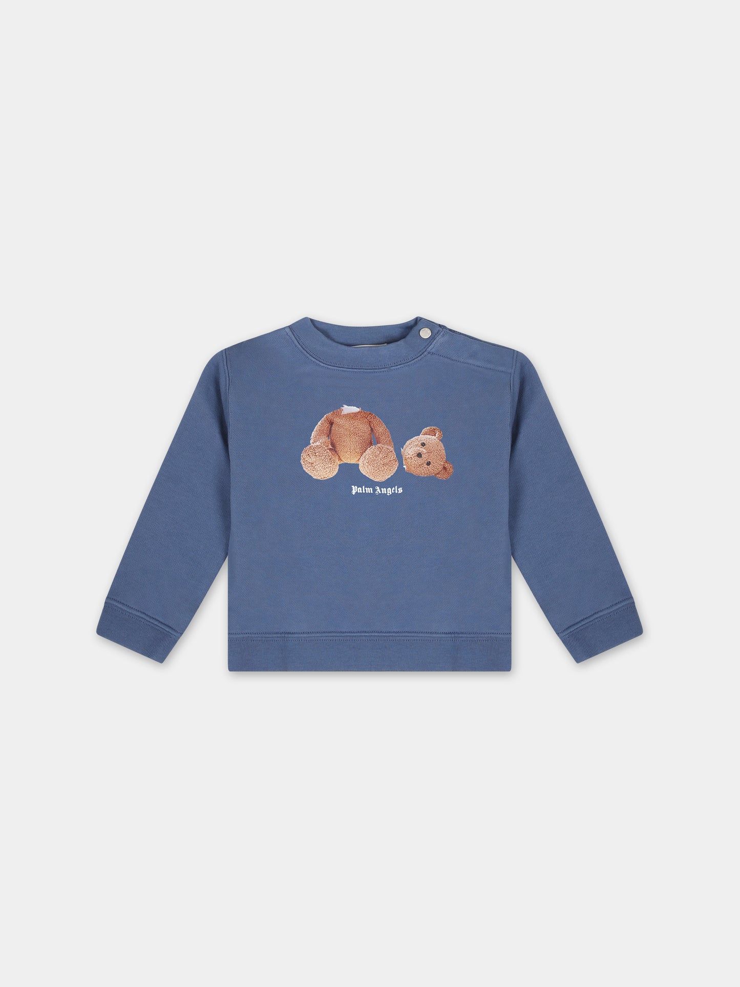 Felpa blu per neonato con orso,Palm Angels,PBXC001S24FLE0014560