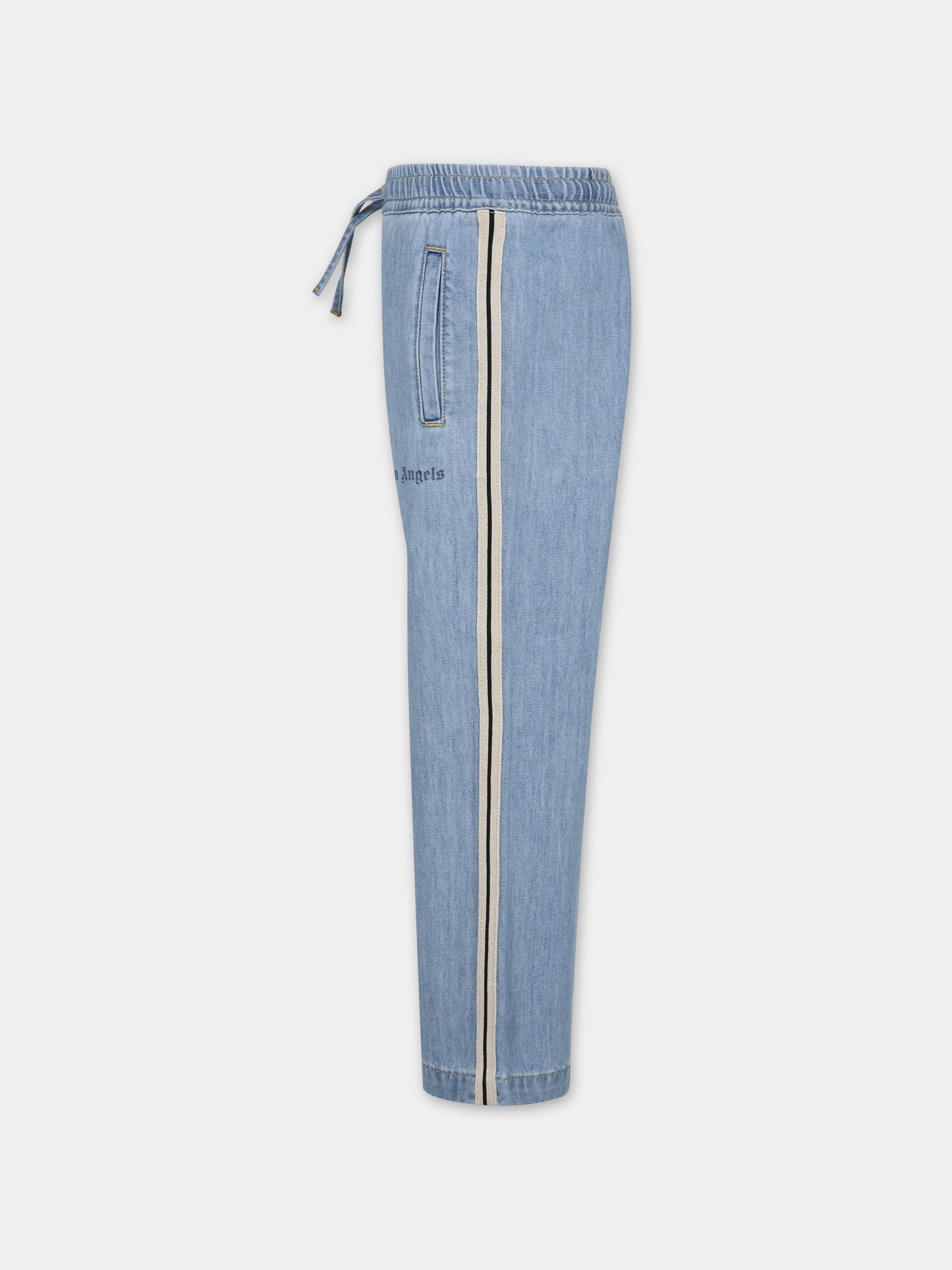 Jeans per bambino con bande e logo,Palm Angels,PBYB003S24DEN0014545