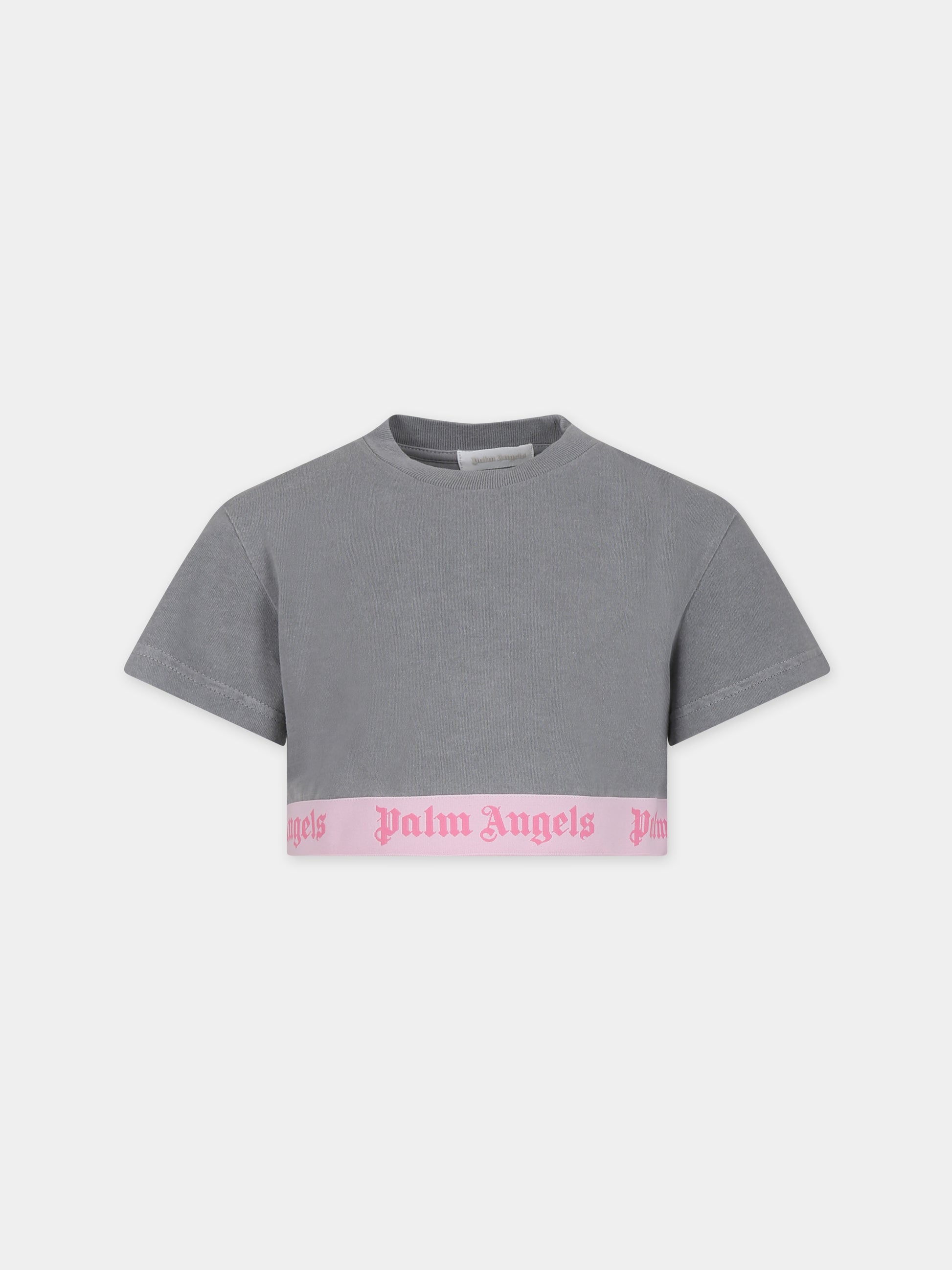 T-shirt grigia per bambina con logo,Palm Angels,PGAA005S24JER0020730