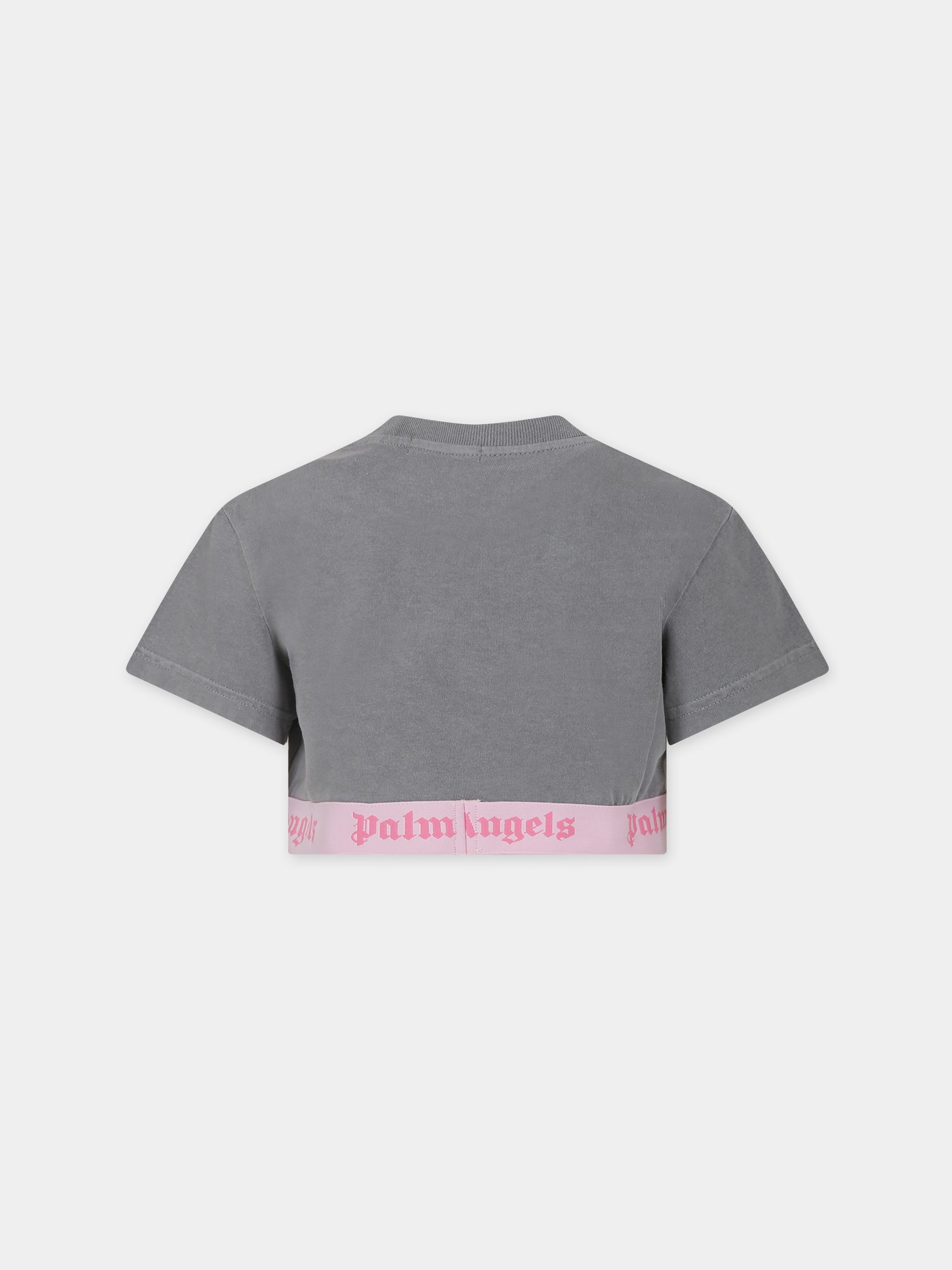 T-shirt grigia per bambina con logo,Palm Angels,PGAA005S24JER0020730