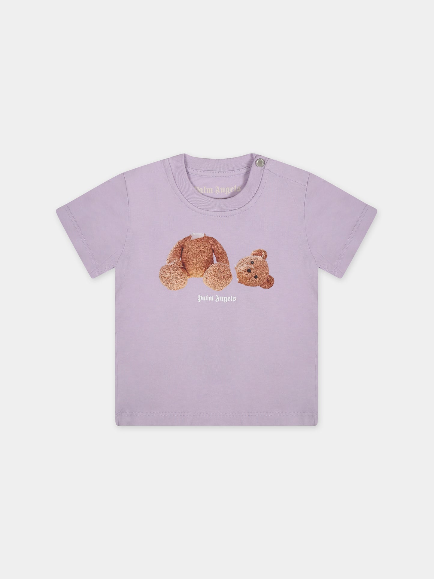 T-shirt viola per neonata con orso,Palm Angels,PGXB001S24JER0013860