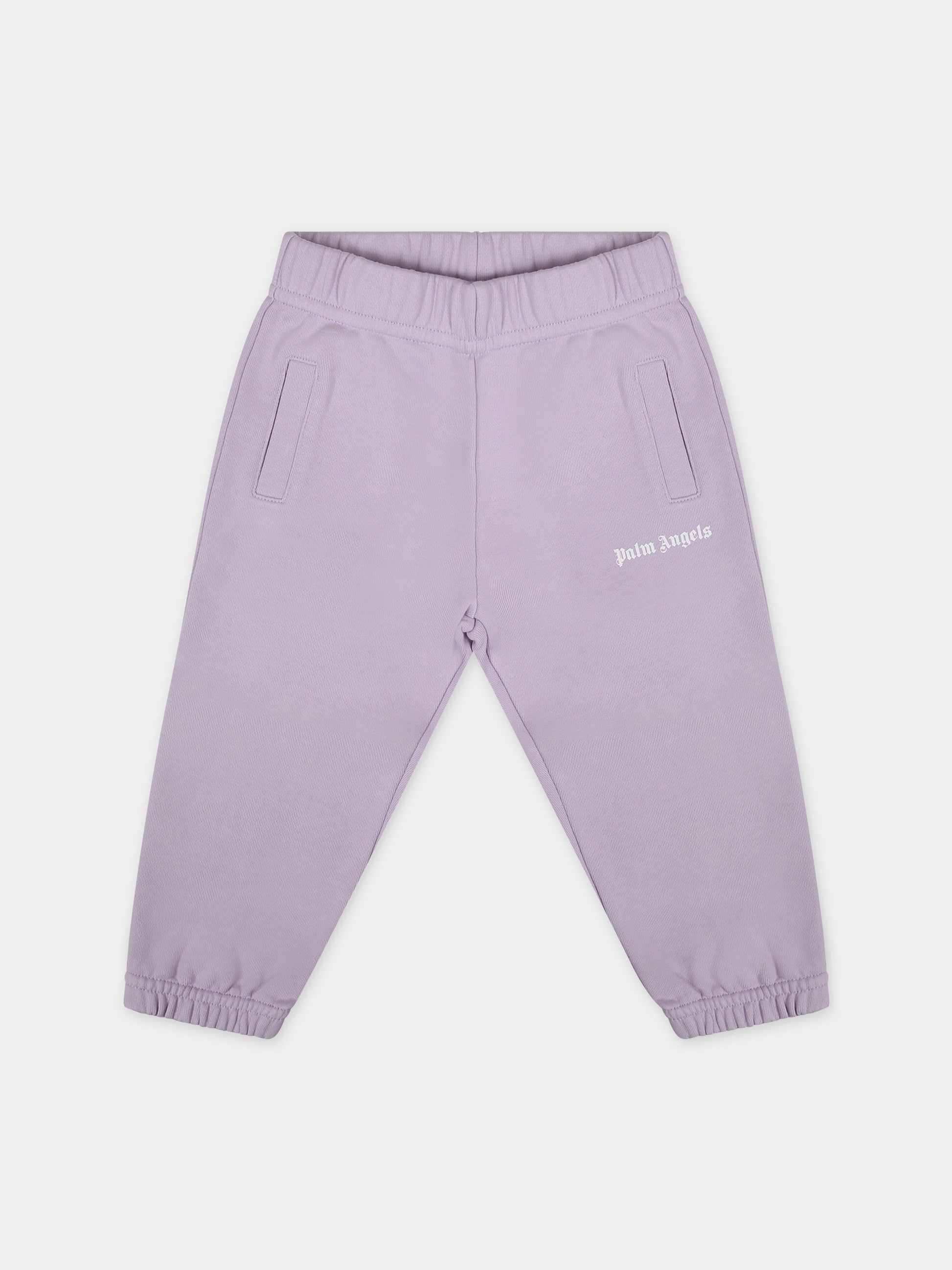 Pantaloni viola per neonata con logo,Palm Angels,PGXD002S24FLE0013801