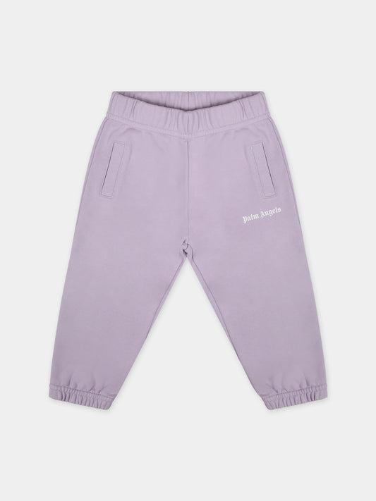 Pantaloni viola per neonata con logo,Palm Angels,PGXD002S24FLE0013801