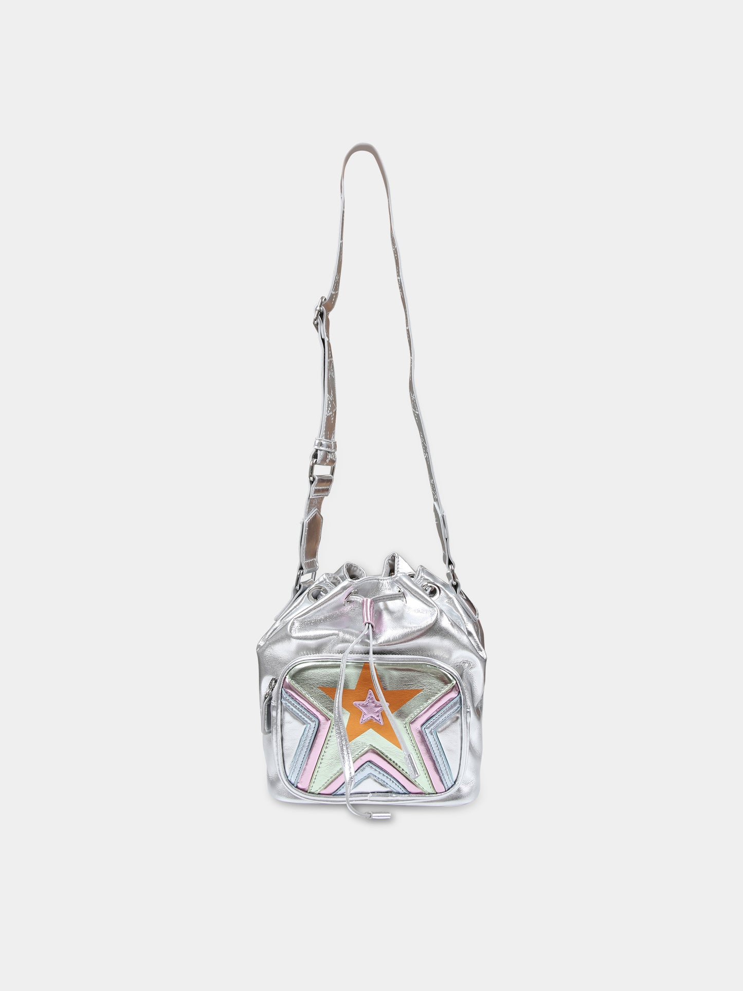 Borsa a secchiello argento per bambina con stella,Stella Mccartney Kids,TU0A78 Z0699 925