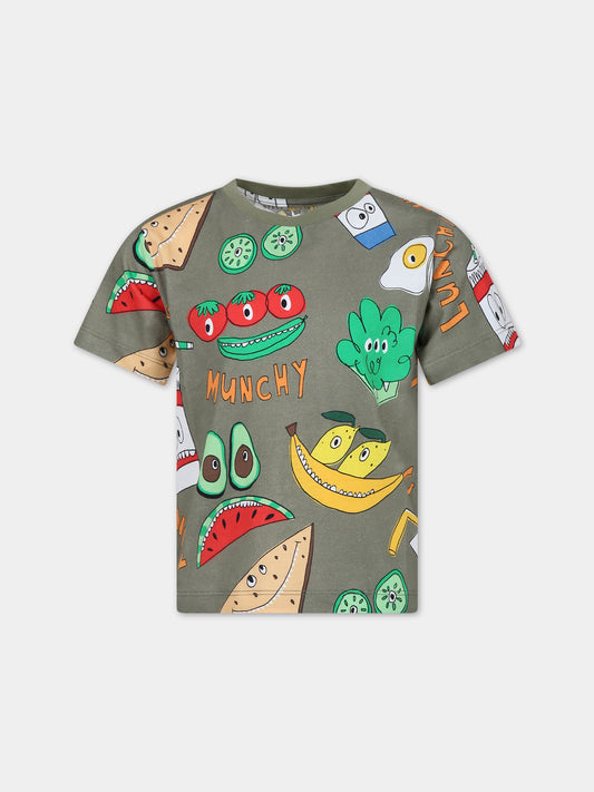 T-shirt verde per bambino con fantasia multicolor,Stella Mccartney Kids,TU8Q71 Z1738 727MC