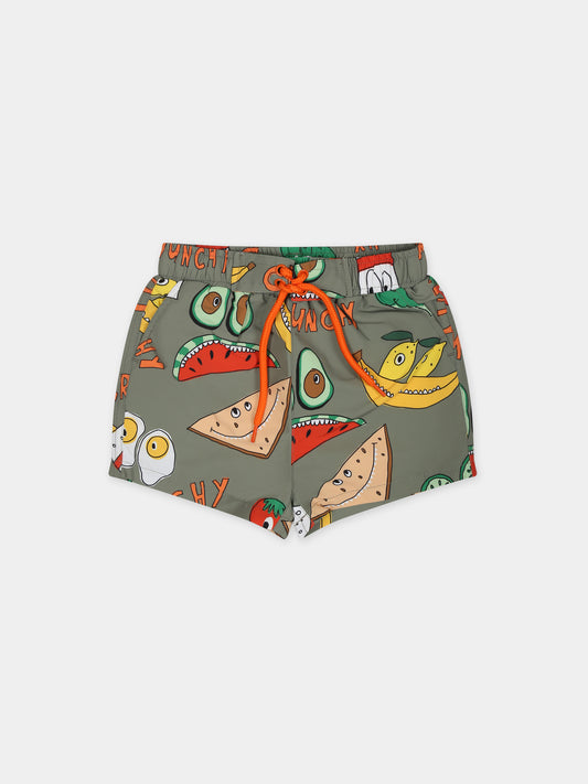 Boxer mare verde per neonato con stampa frutta e verdura,Stella Mccartney Kids,TUCP49 Z1707 727MC