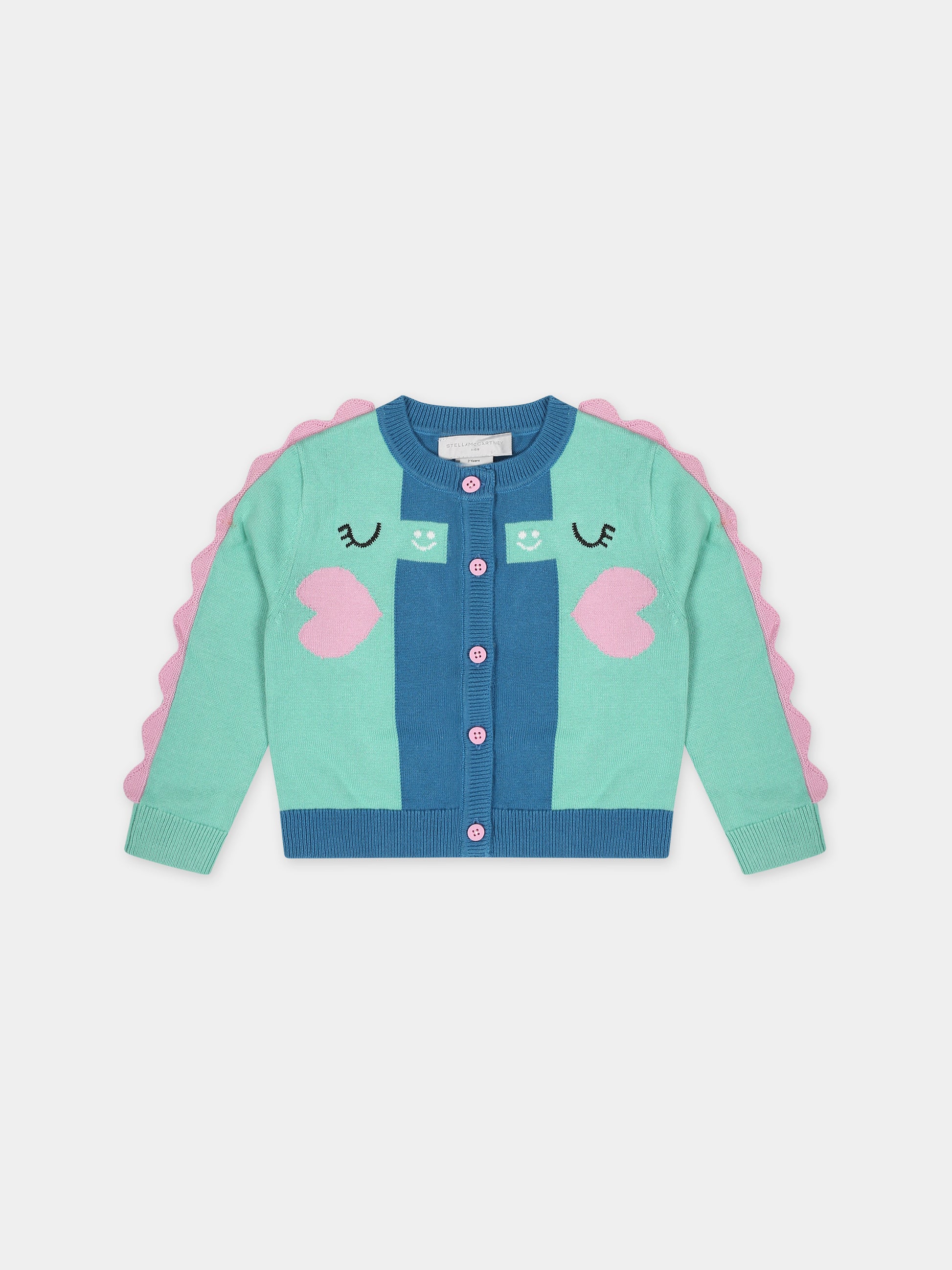 Cardigan azzurro per neonata con cuori,Stella Mccartney Kids,TU9A30 Z1841 672