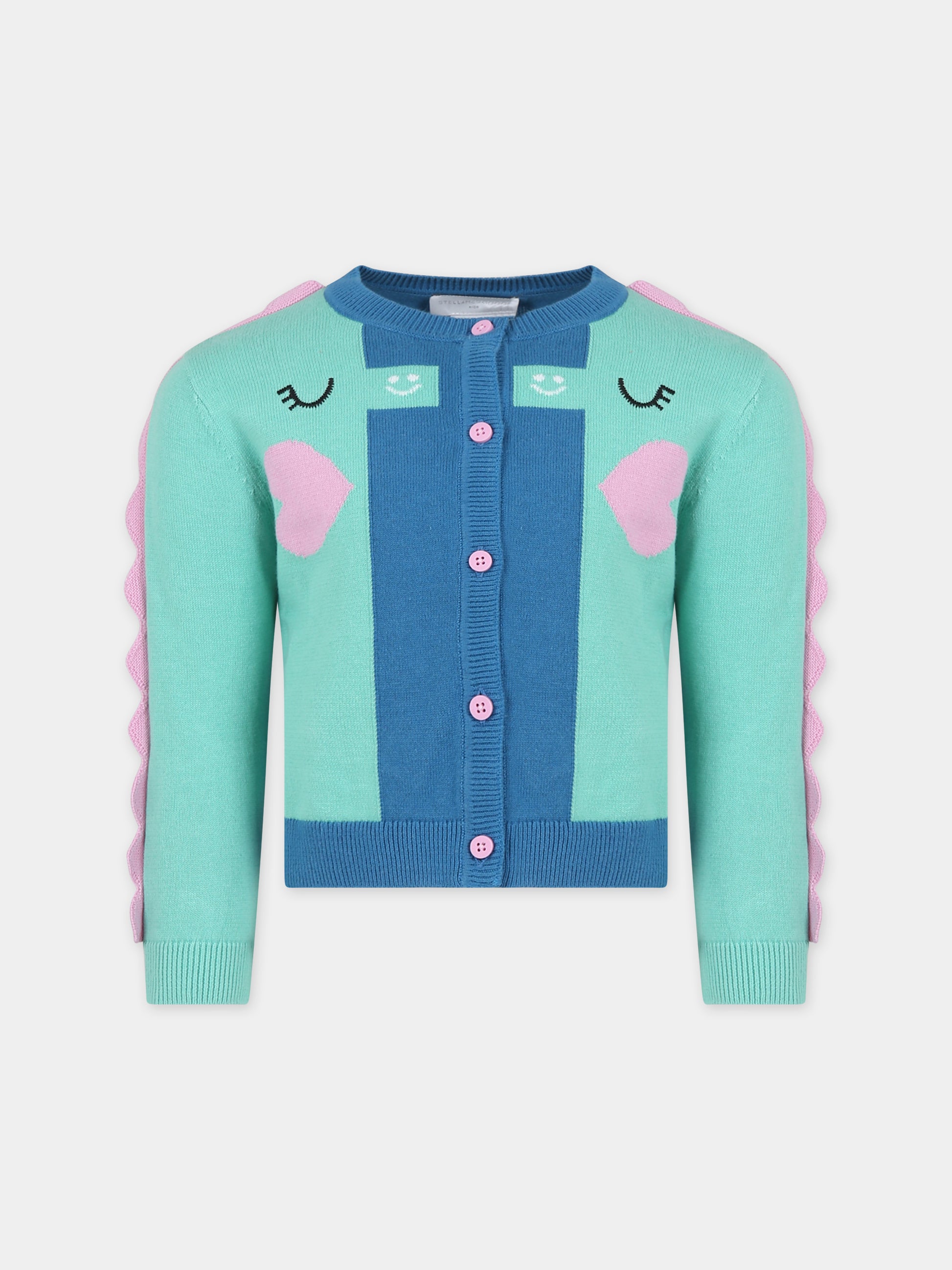 Cardigan azzurro per bambina con cuori,Stella Mccartney Kids,TU9A30 Z1841 672