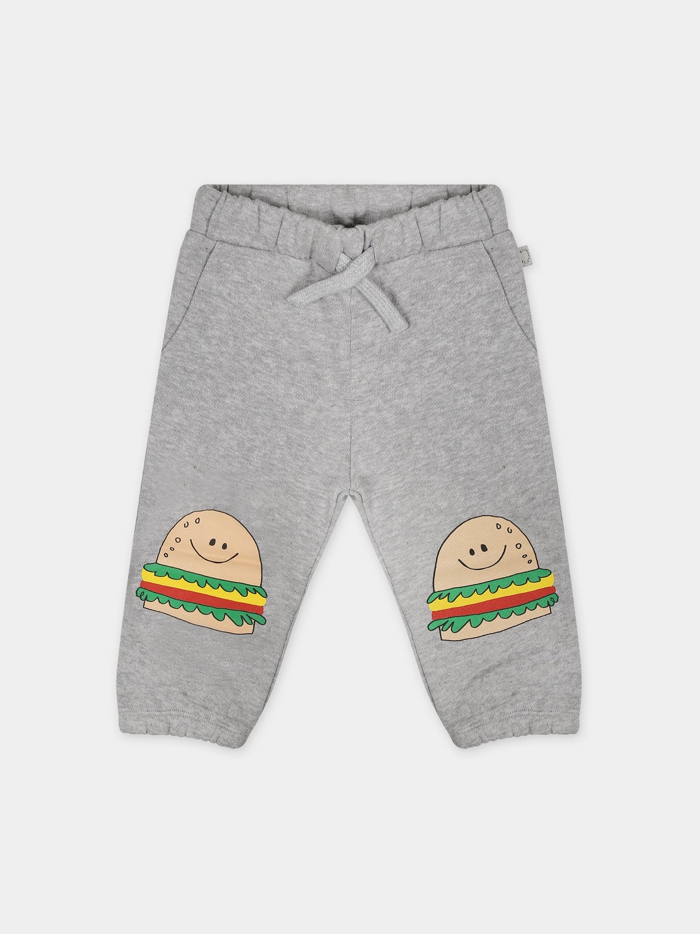 Pantaloni grigi per neonato con stampa hamburger,Stella Mccartney Kids,TU6500 Z0499 807