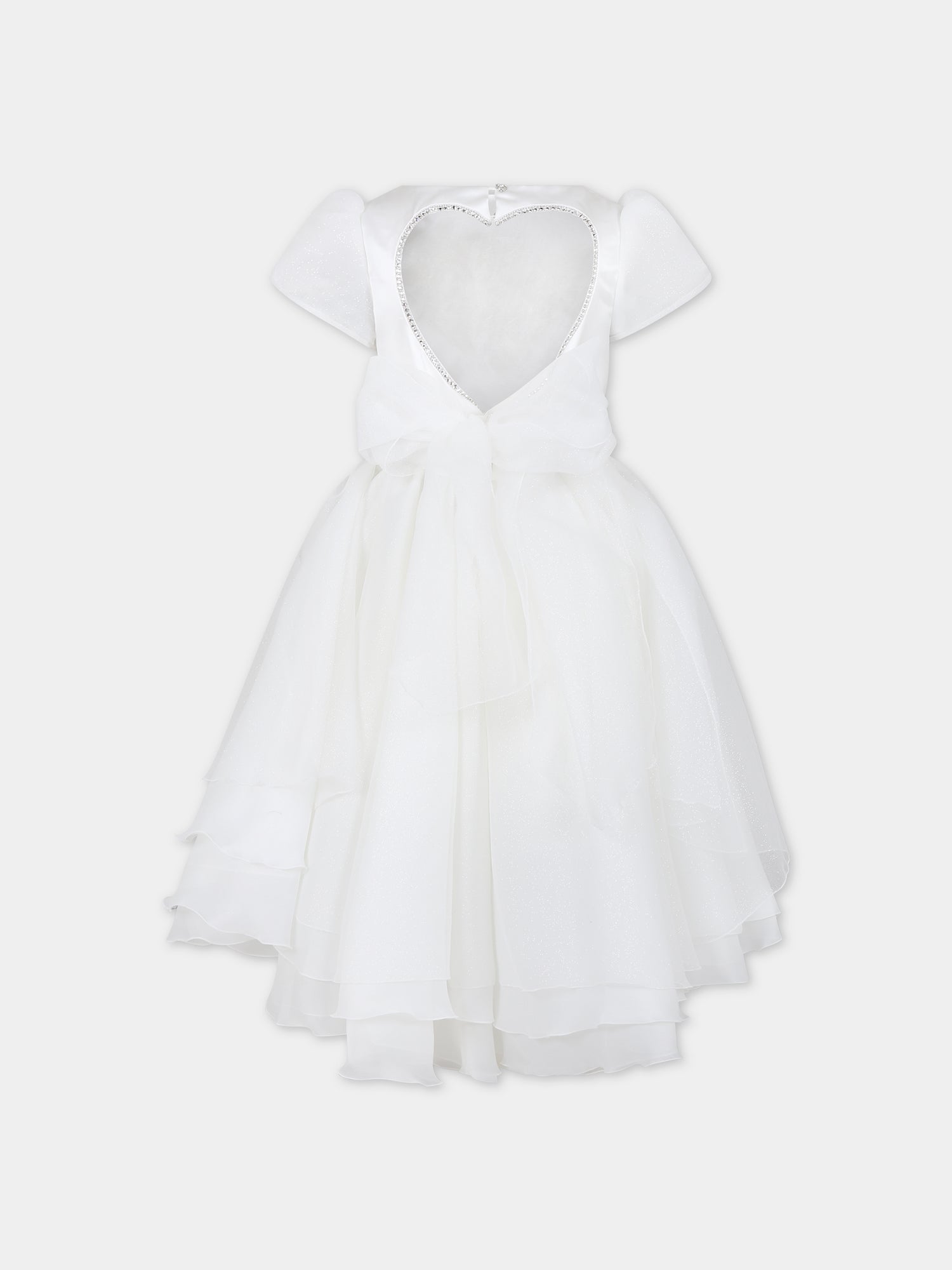 Vestito bianco per bambina con fiore,Monnalisa,77C901 3123 0001