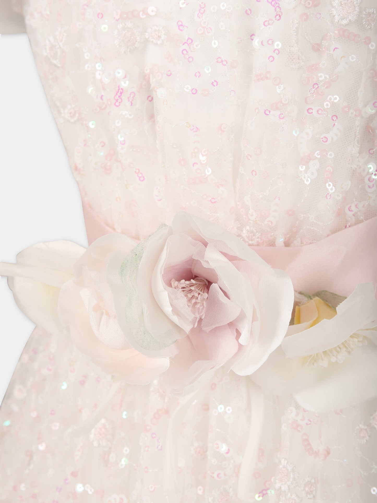 Vestito bianco per bambina con paillettes,Monnalisa,77C902 3909 0192