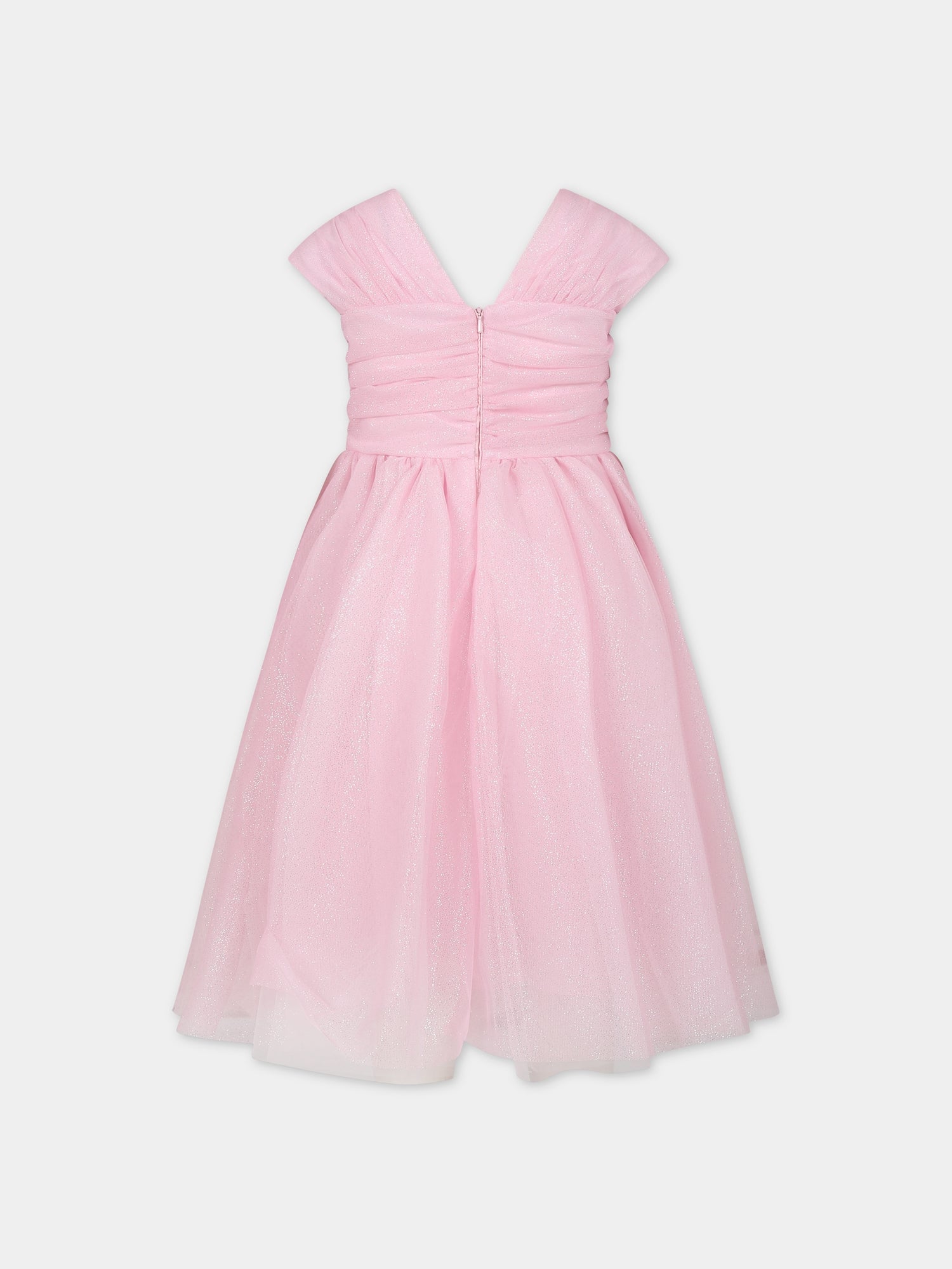 Vestito rosa per bambina in tulle e lurex,Monnalisa,71C910 3907 9075